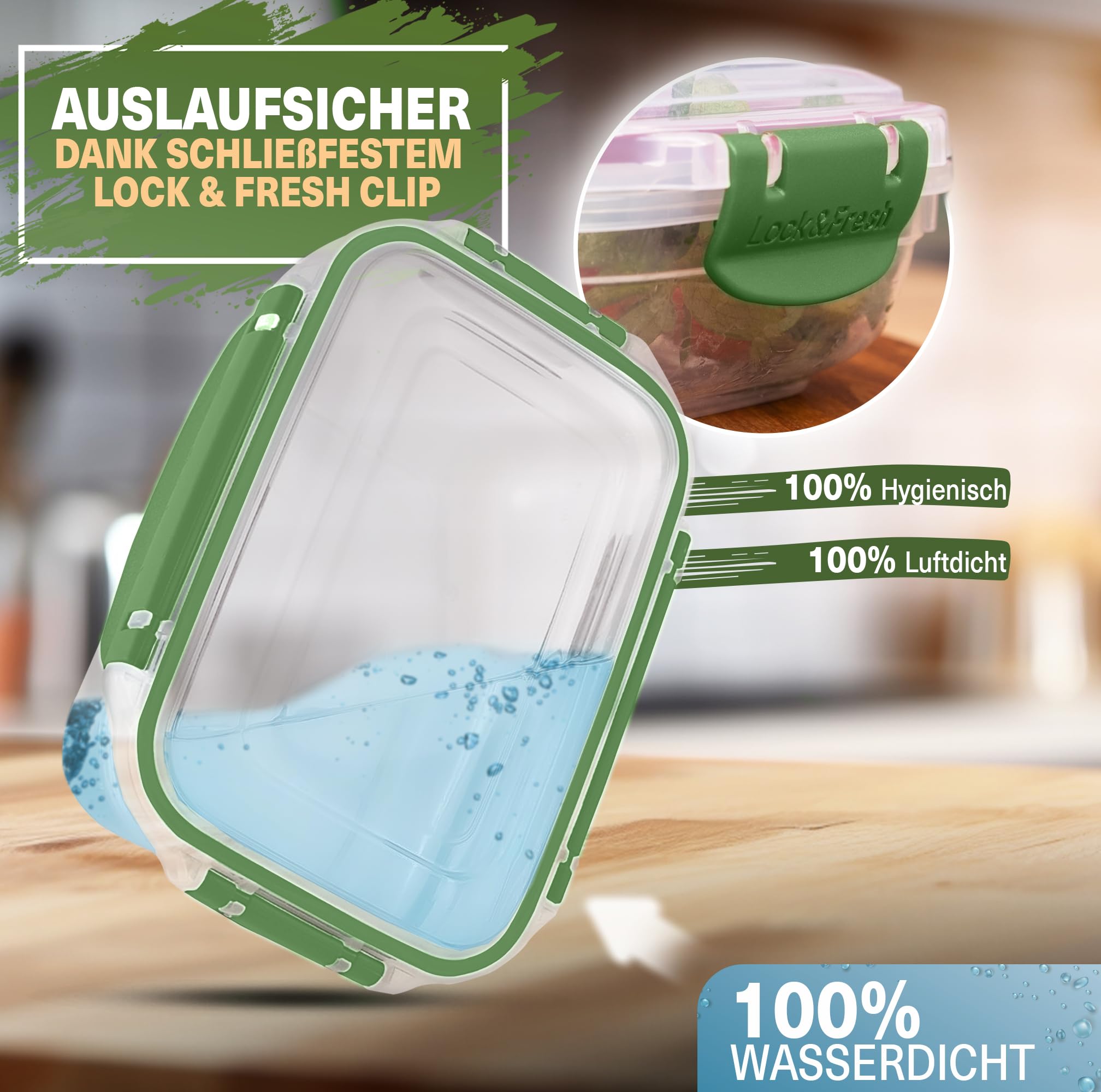 Viwares Frischhaltedosen 5er-Set Lock&fresh in Grün – verschiedene Größen