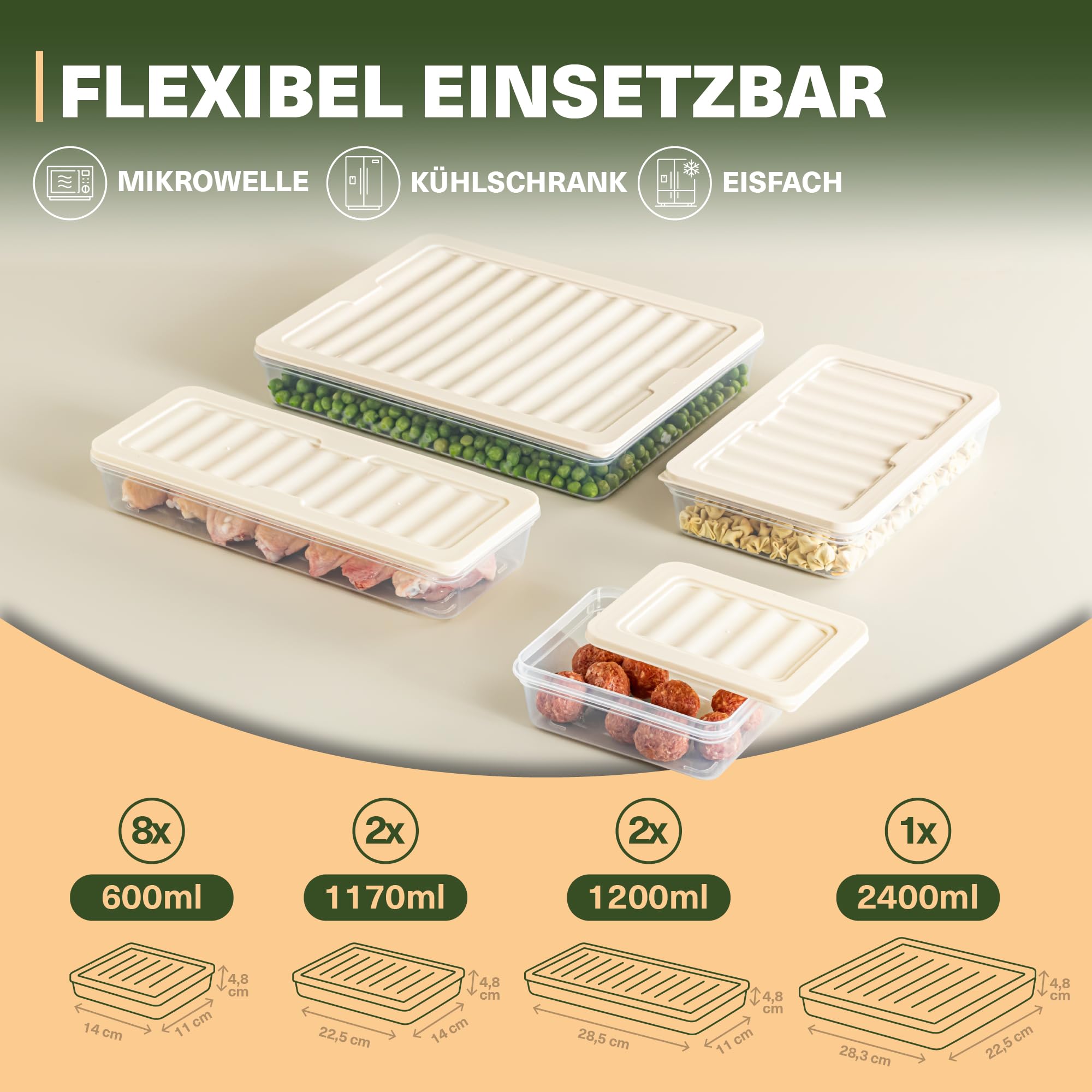 Viwares Stapelbare Frischhaltedosen 13er Set  - Perfekt für den Gefrierschrank - Beige