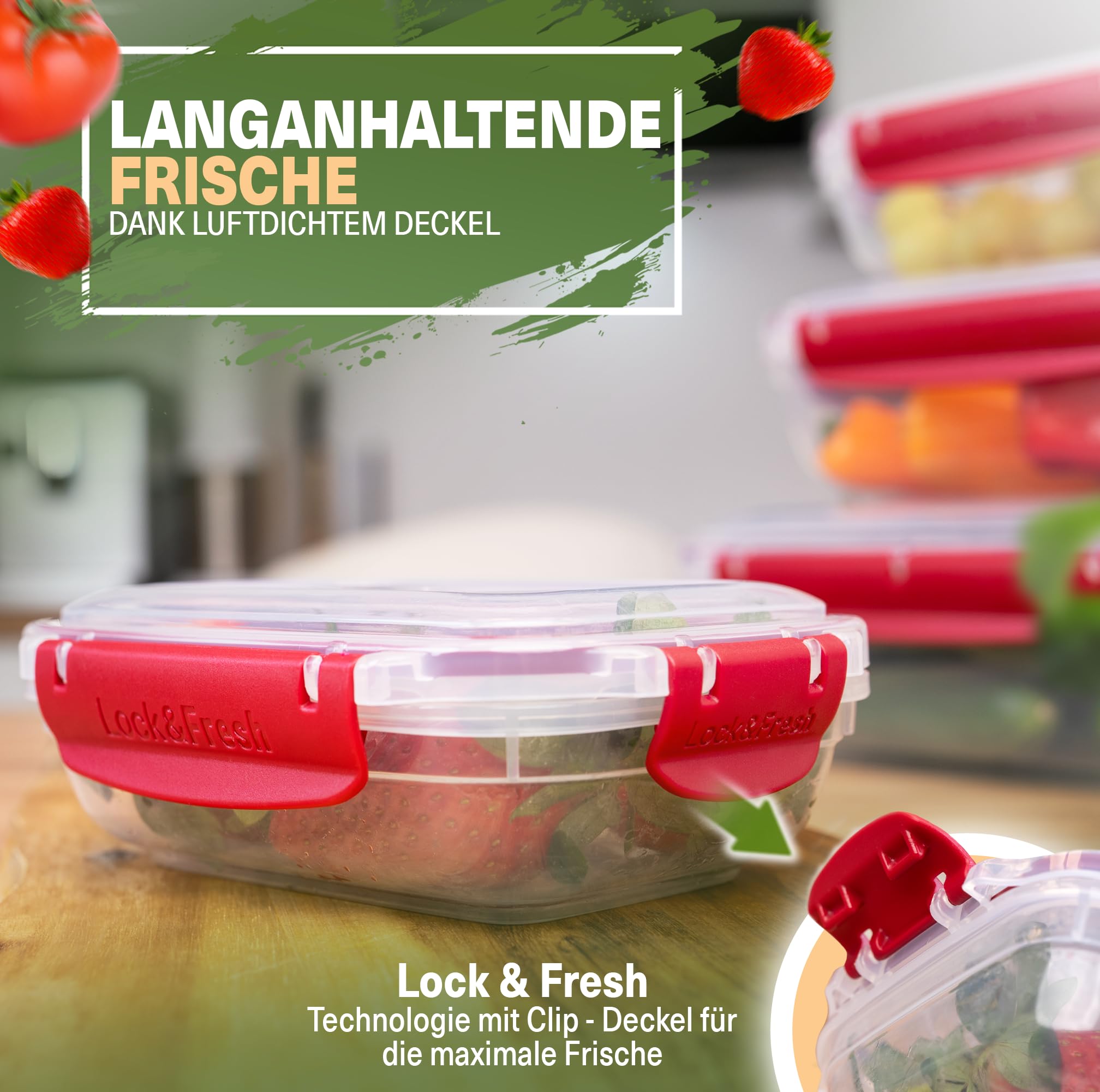 Viwares Frischhaltedosen 5er-Set Lock&fresh in Rot – verschiedene Größen