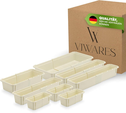 Minimax Creme 8-teiliges Organizer Set – verstellbare Schubladenboxen