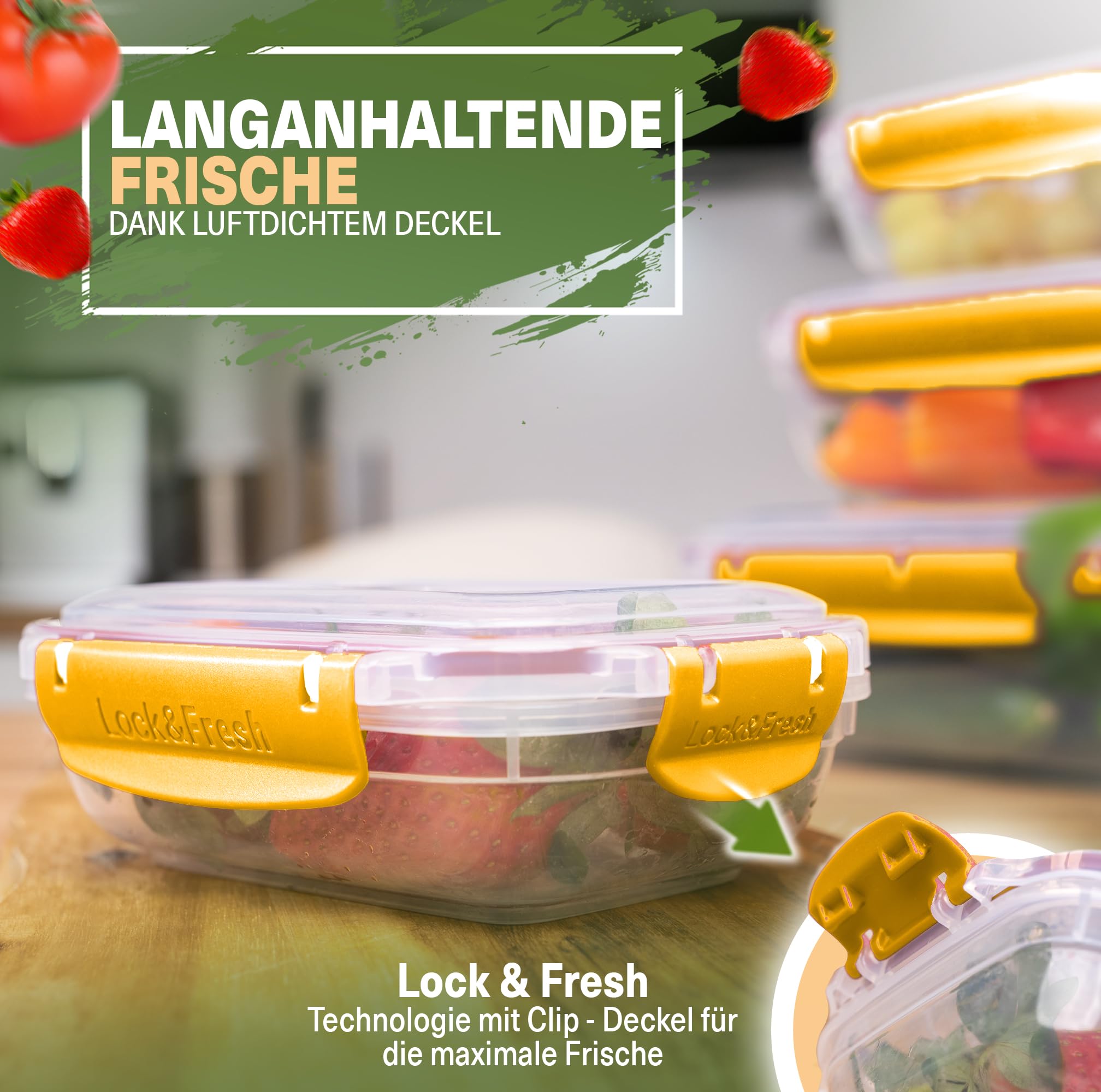 Viwares Frischhaltedosen 5er-Set Lock&fresh in Gelb – verschiedene Größen