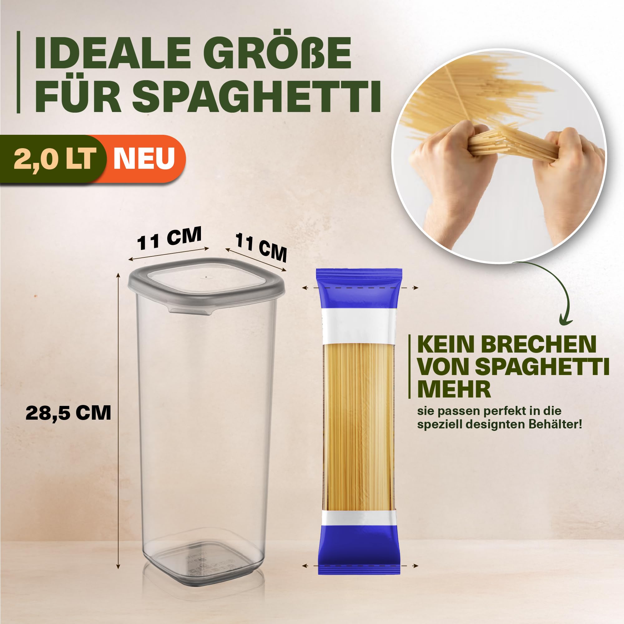 Viwares Vorratsdosen 6er-Set, 0,2L, Ideal für Spaghetti und luftdicht, Anthrazit - Serie PEGGY