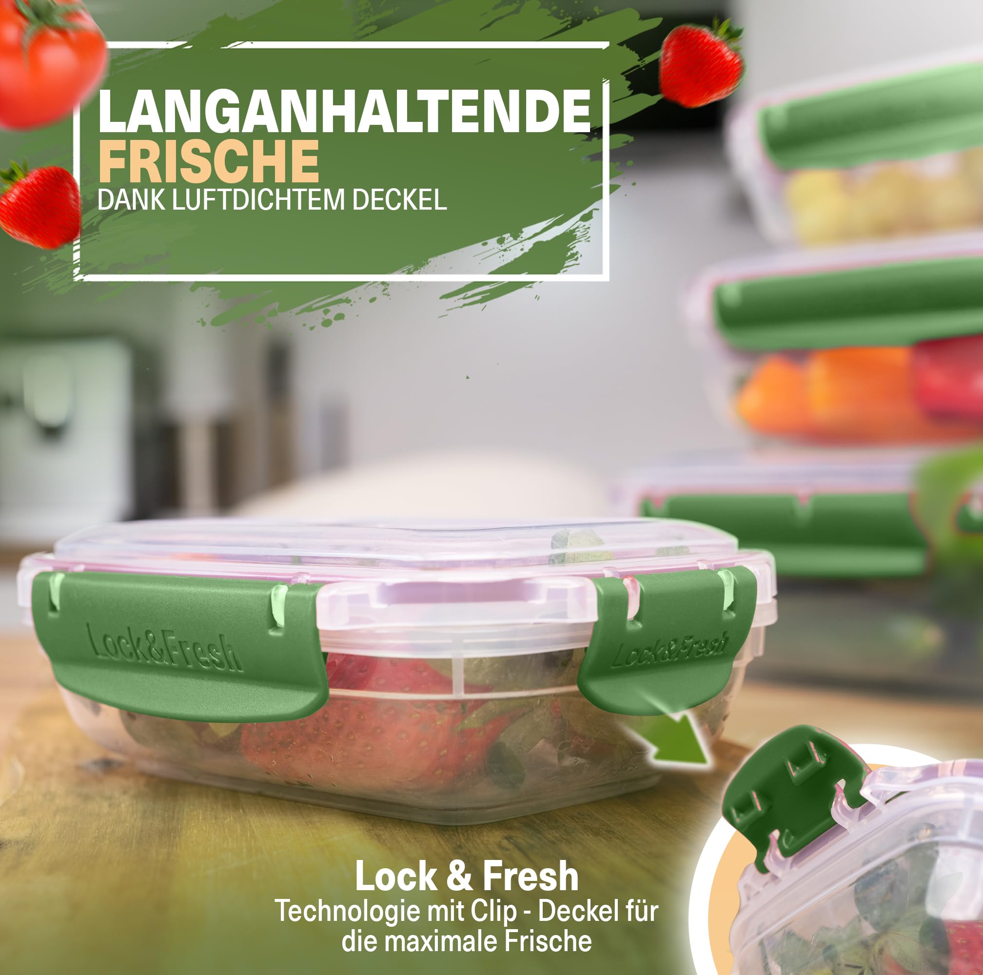 Viwares Frischhaltedosen 5er-Set Lock&fresh in Grün – verschiedene Größen