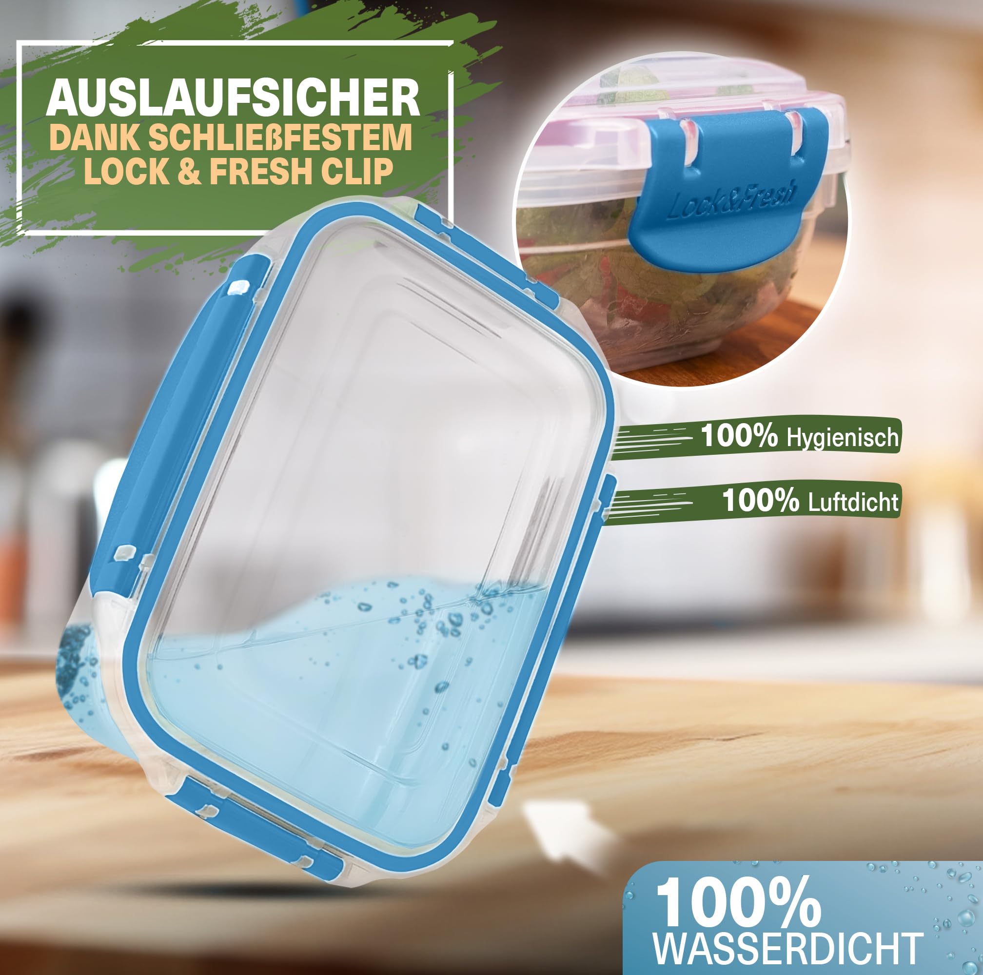 Viwares Frischhaltedosen 5er-Set Lock&fresh in Blau – verschiedene Größen