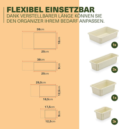 Minimax Creme 8-teiliges Organizer Set – verstellbare Schubladenboxen