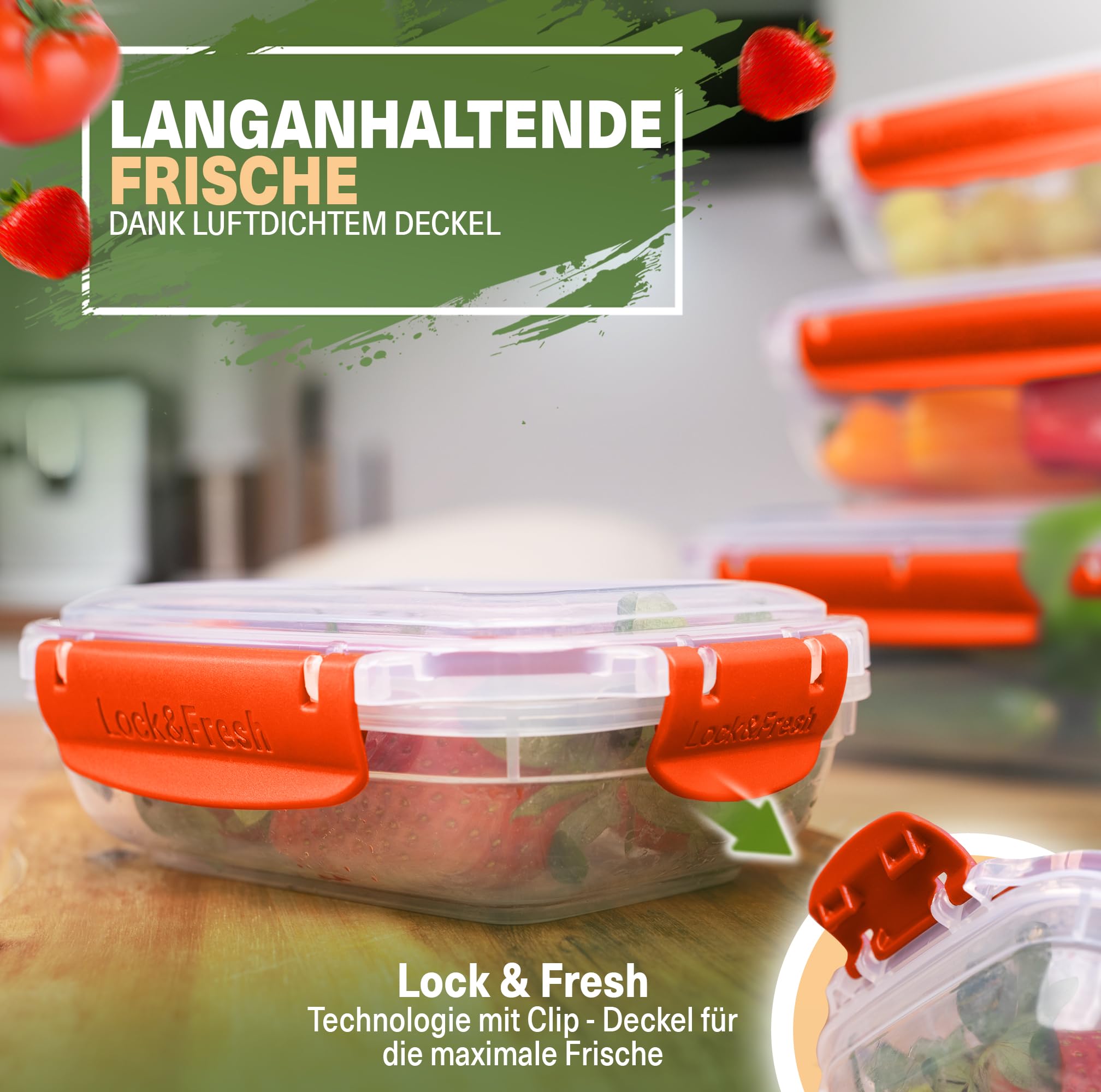 Viwares Frischhaltedosen 5er-Set Lock&fresh in Orange – verschiedene Größen