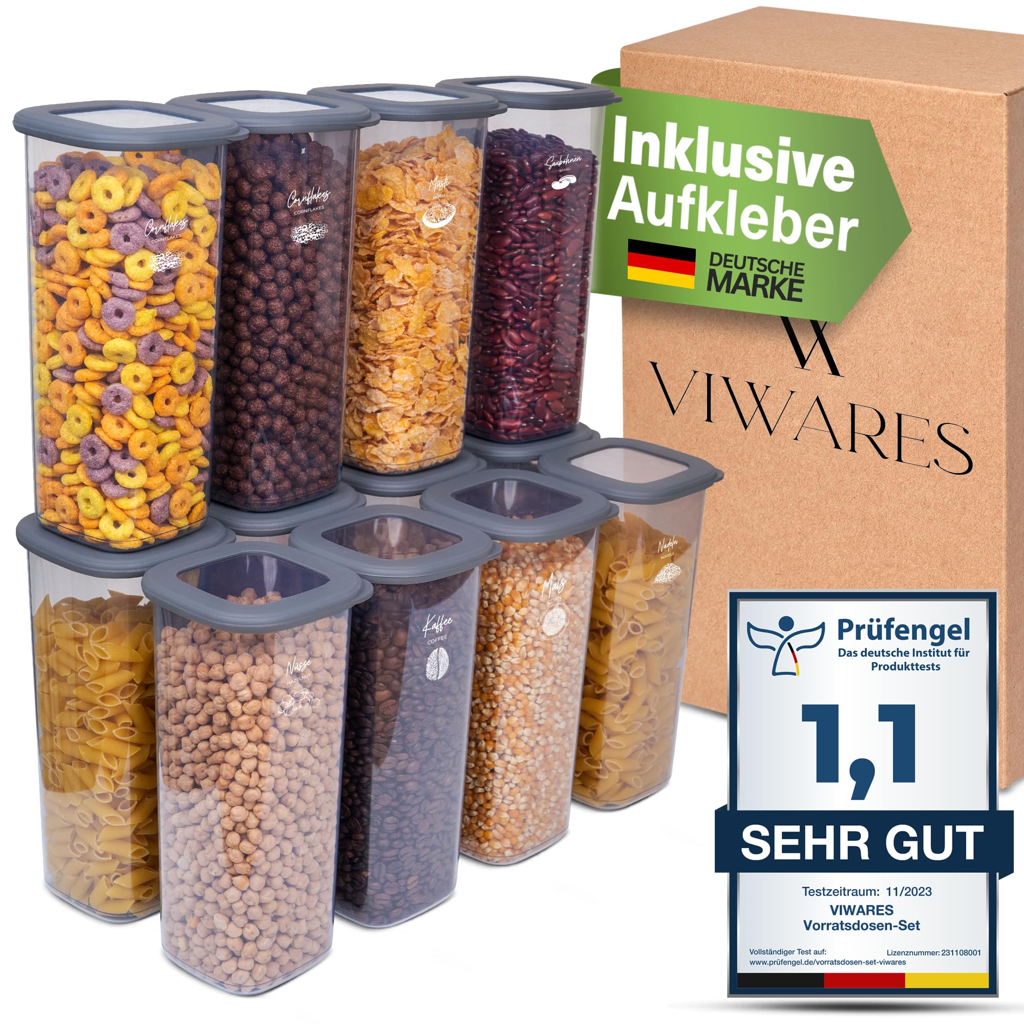 Viwares Vorratsdosen-Set 12er Anthrazit SERIE FOLY 1.75L