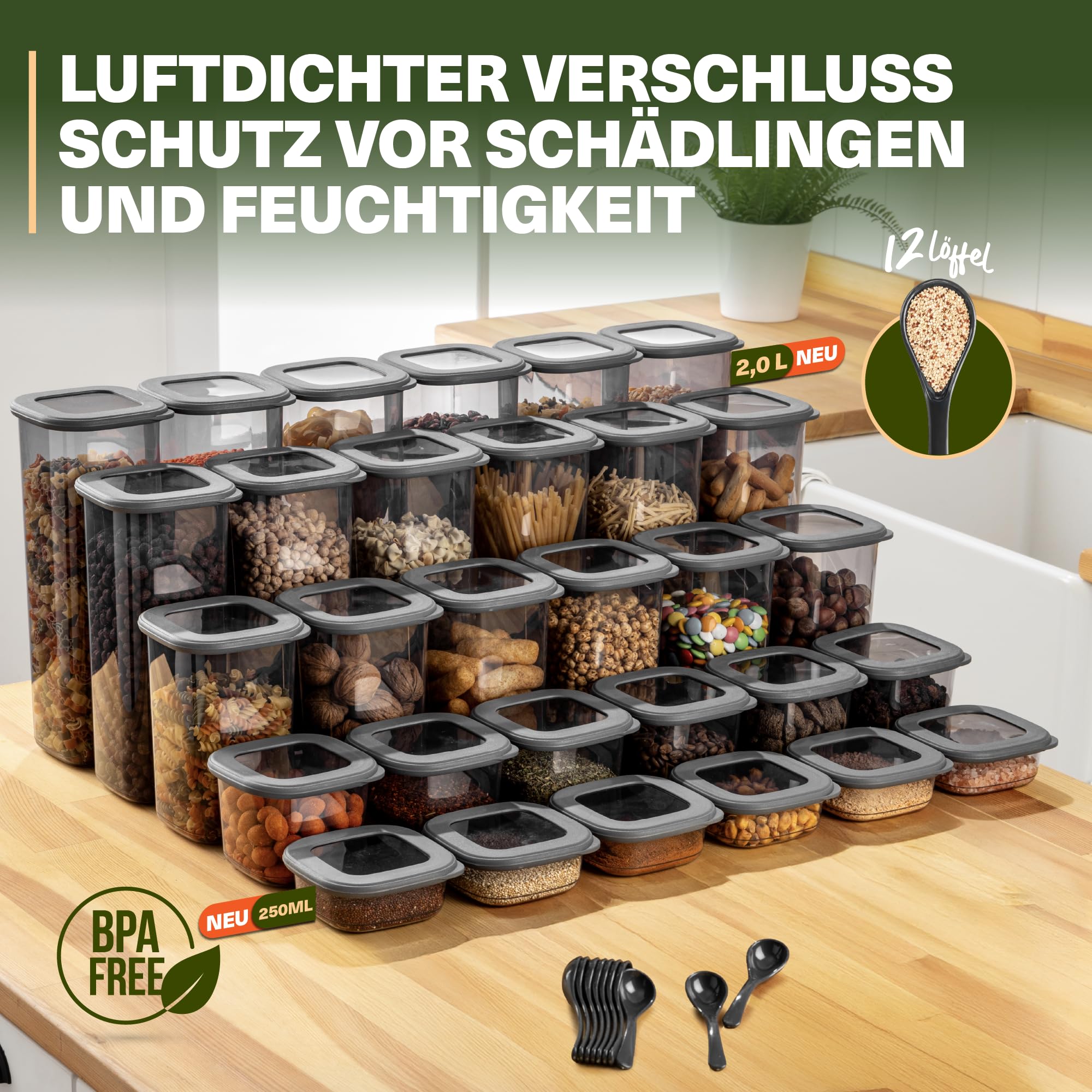 Viwares Vorratsdosen mit Deckel Luftdicht, 42er Vorratsbehälter Set BPA-Frei, Vorratsdose zur Müsli Mehl Aufbewahrung Küche, Praktische Organizer Küche, Frischhaltedosen für Lebensmittelaufbewahrung