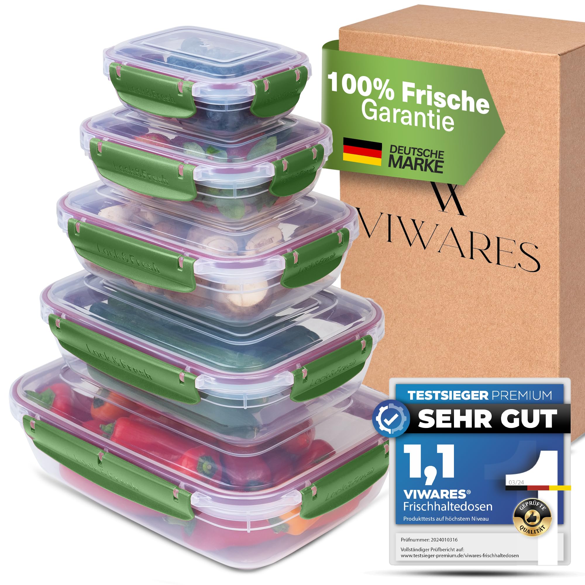 Viwares Frischhaltedosen 5er-Set Lock&fresh in Grün – verschiedene Größen