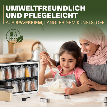 Viwares Gewürzdosen 12er Set mit Wandhalterung und Löffeln, Luftdicht, BPA-frei, Transparent, Gewürzdosen für organisierte Küche, Modernes, platzsparendes Gewürzregal mit Aromaschutz, 250ml