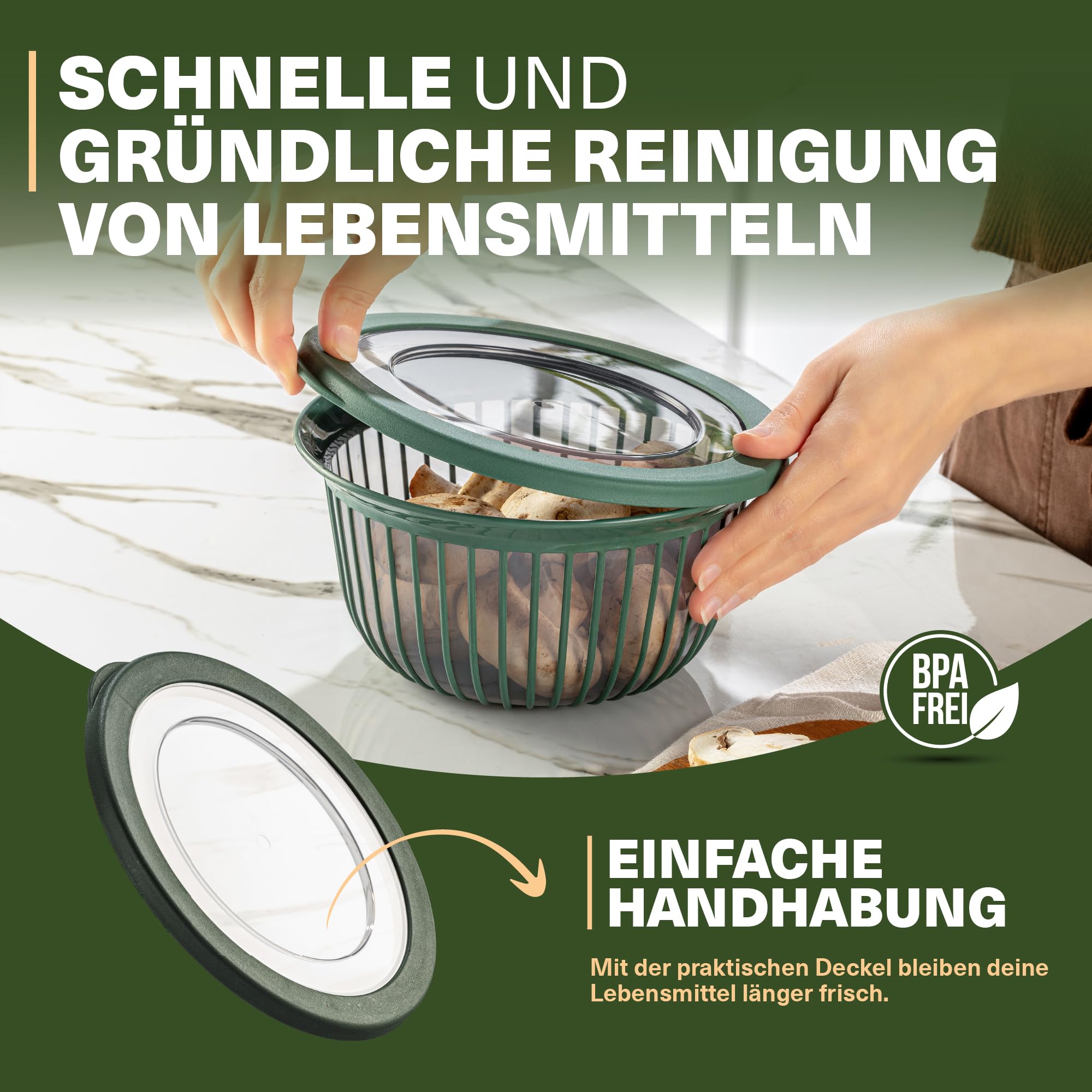 Viwares Schüssel-Set 3er mit Deckel – 1, 2, 3 L Grün