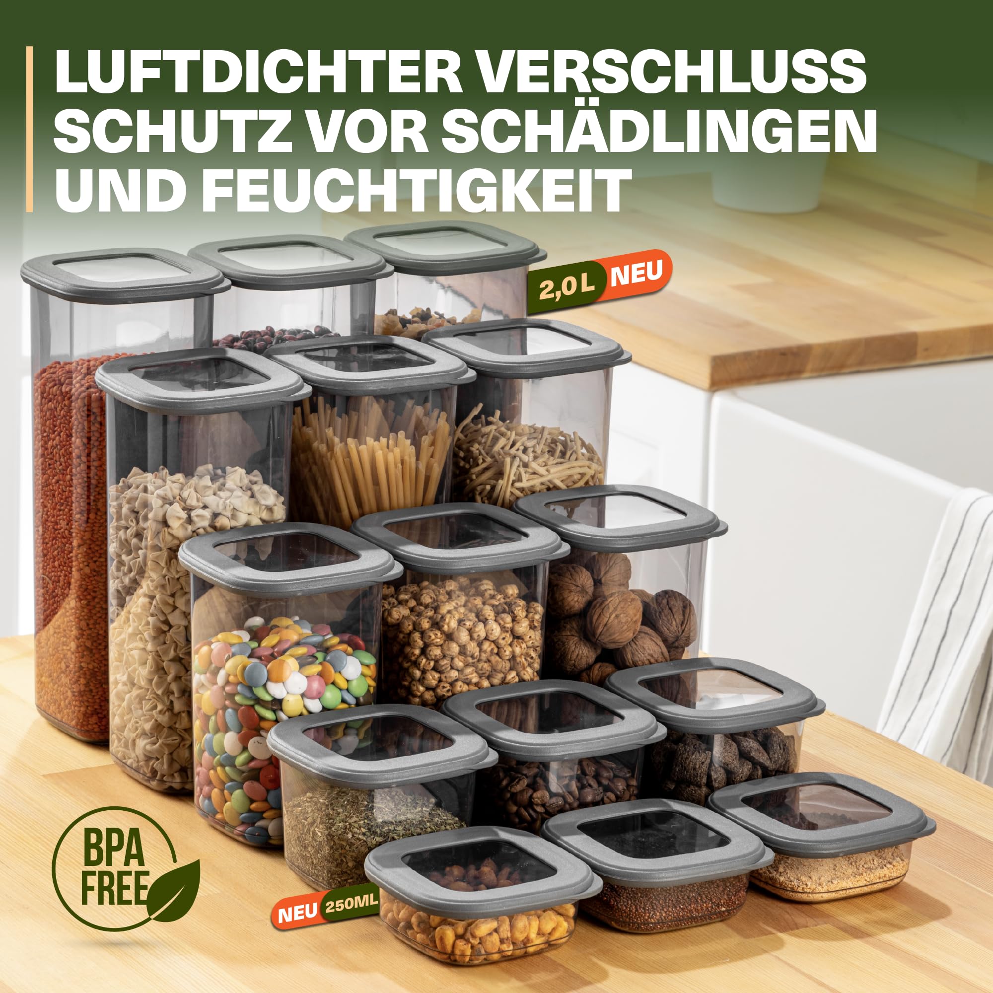 Viwares Vorratsdosen mit Deckel Luftdicht, 15er Vorratsbehälter Set BPA-Frei, Vorratsdose zur Müsli Mehl Aufbewahrung Küche, Praktische Organizer Küche, Frischhaltedosen für Lebensmittelaufbewahrung