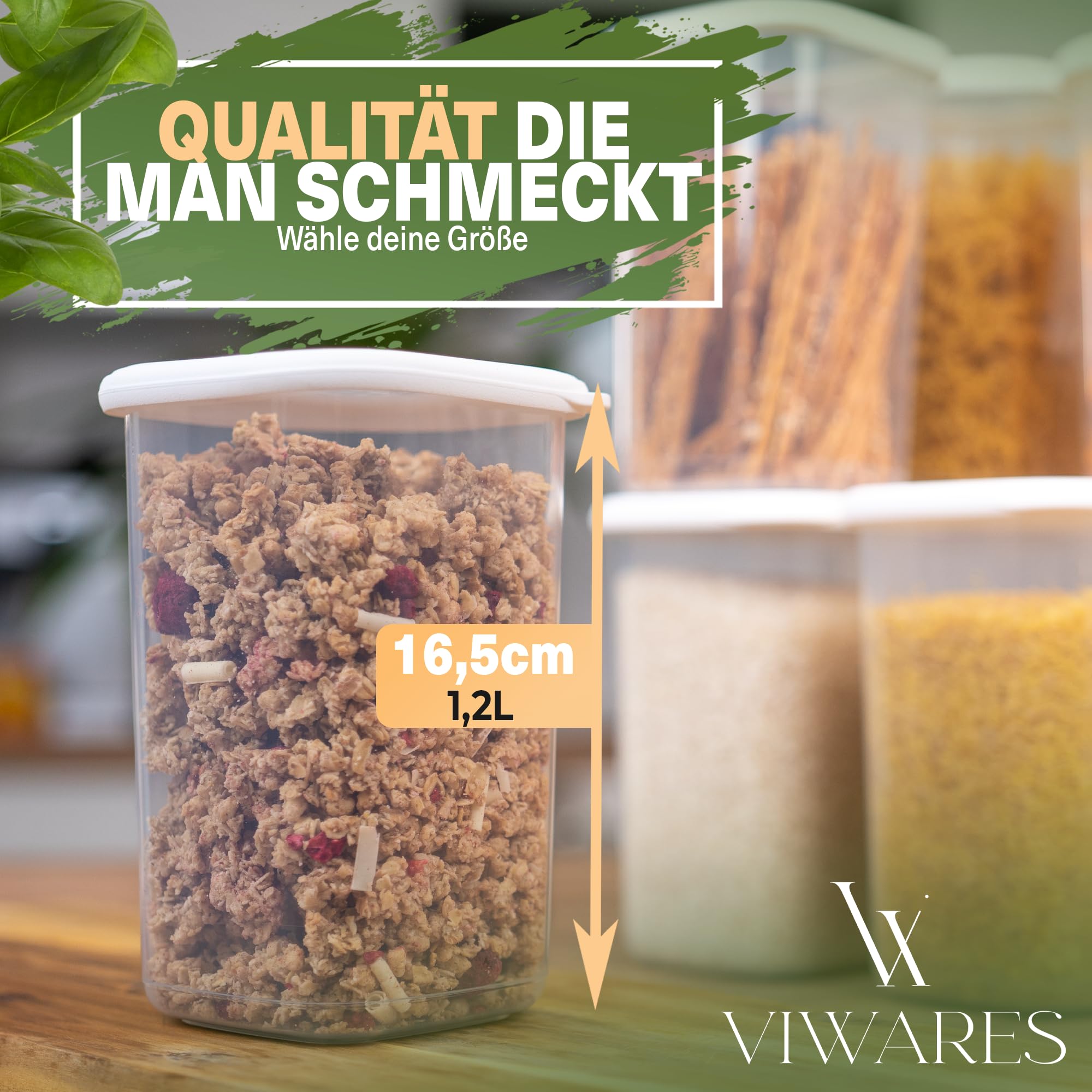 Viwares Vorratsdosen 12er-Set, 1,20 L, luftdicht und stapelbar, Weiß - Serie FOLY