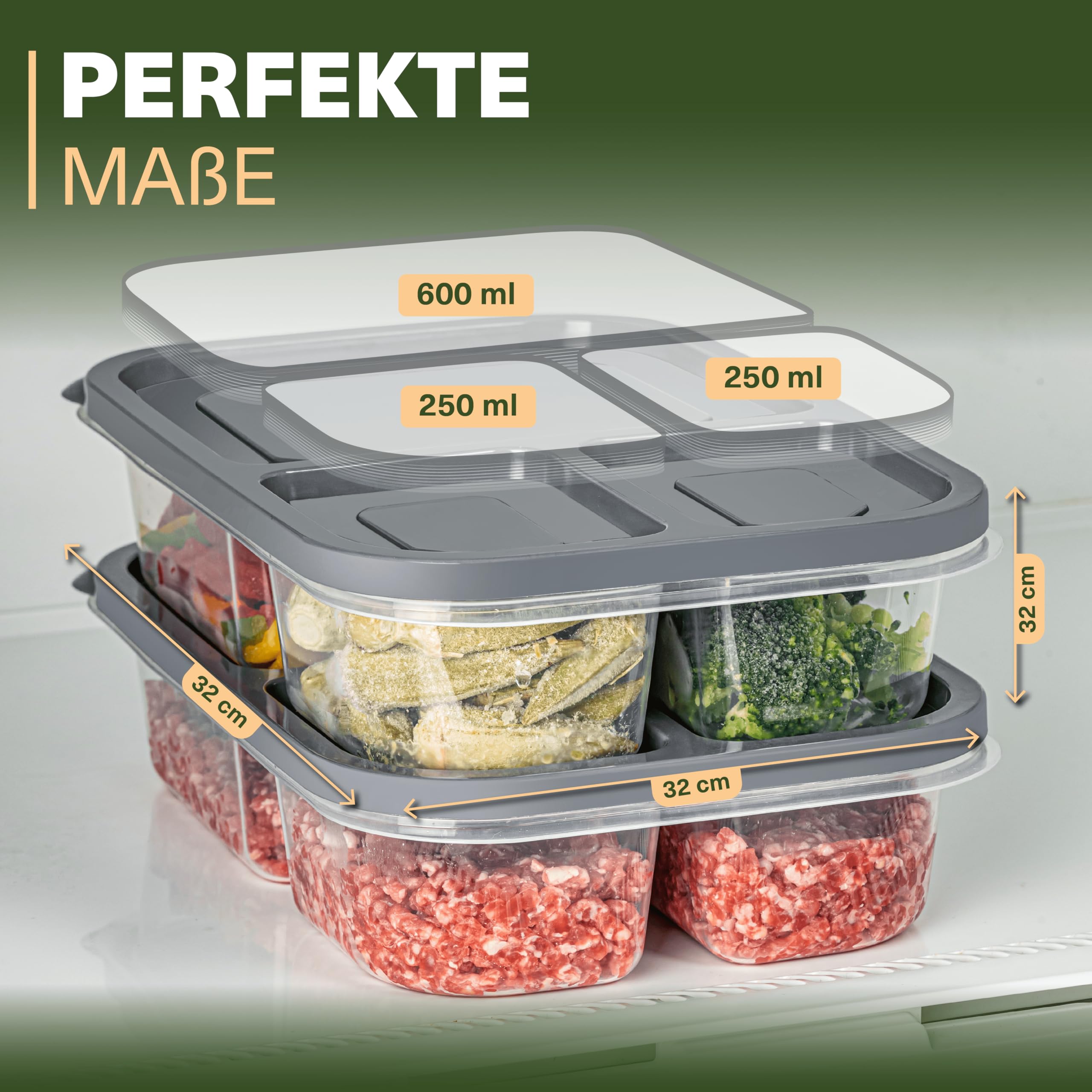 Viwares Frischhaltedosen-Set 6er mit Fächern – Meal Prep und Lunchboxen eckig