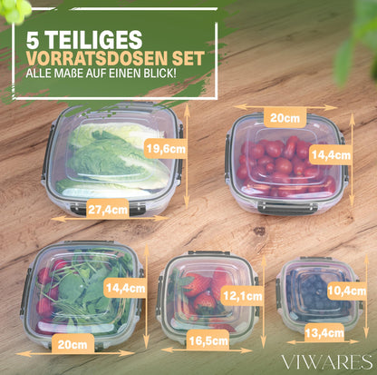 Viwares Frischhaltedosen 5er-Set Lock&fresh in Anthrazit – verschiedene Größen