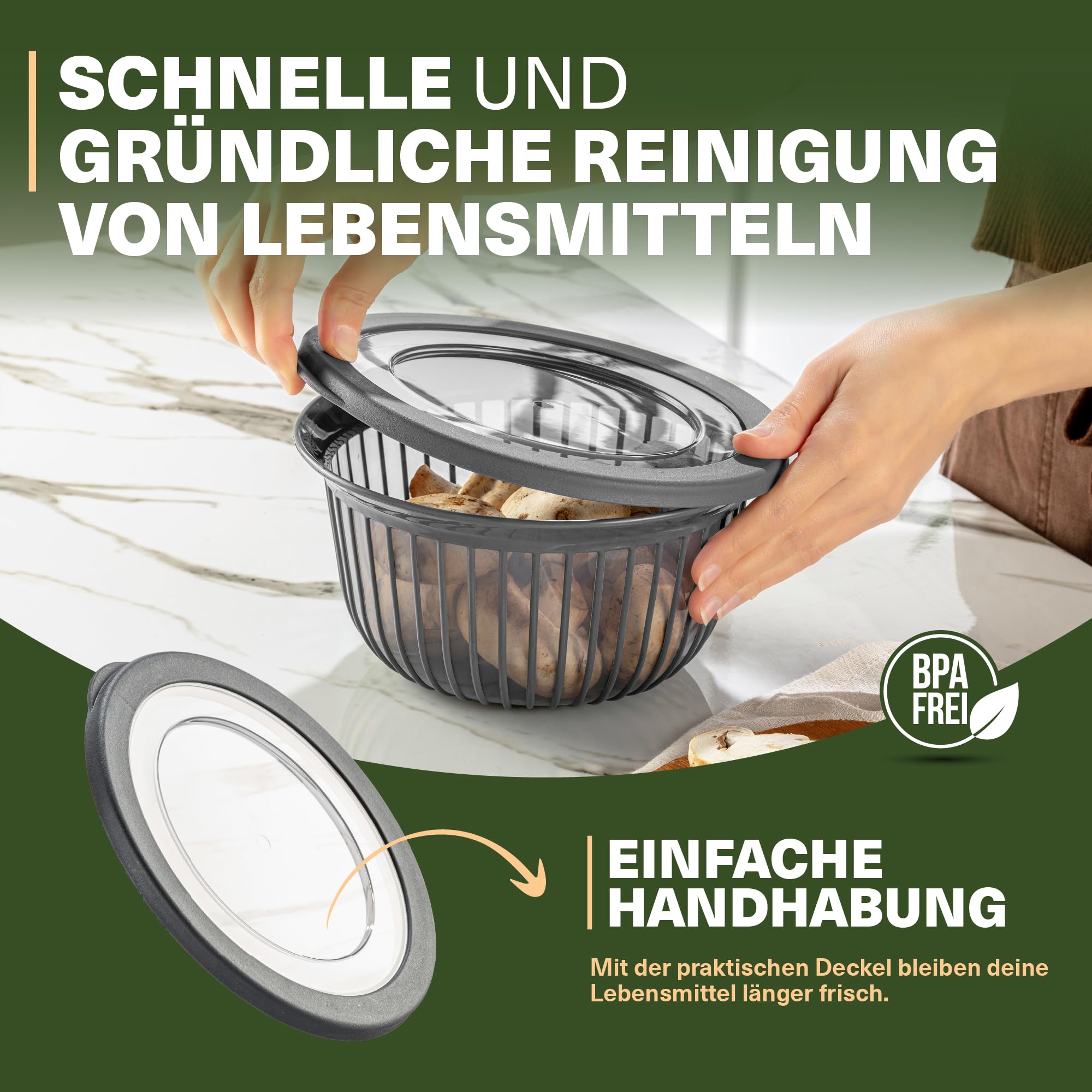 Viwares Schüssel-Set 3er mit Deckel – 1, 2, 3 L Grau