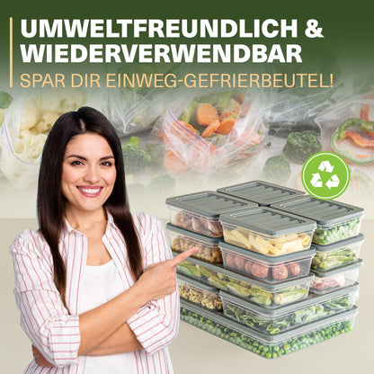 Viwares Stapelbare Frischhaltedosen 13er Set  - Perfekt für den Gefrierschrank - Grau