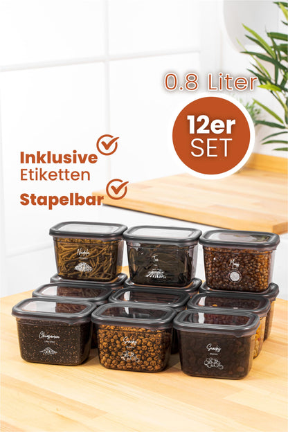 Viwares Vorratsdosen 12er-Set 0,8 L, luftdicht und stapelbar- Serie PEGGY