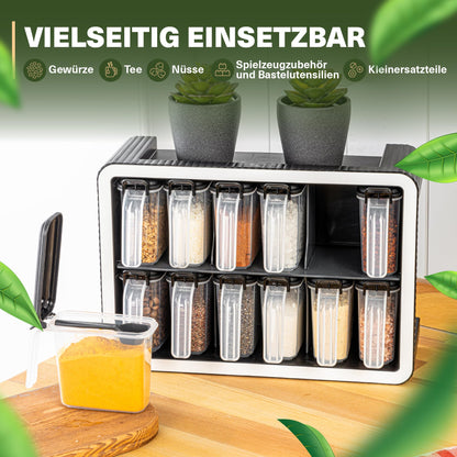 Viwares Gewürzdosen 12er Set mit Wandhalterung und Löffeln, Luftdicht, BPA-frei, Transparent, Gewürzdosen für organisierte Küche, Modernes, platzsparendes Gewürzregal mit Aromaschutz, 250ml