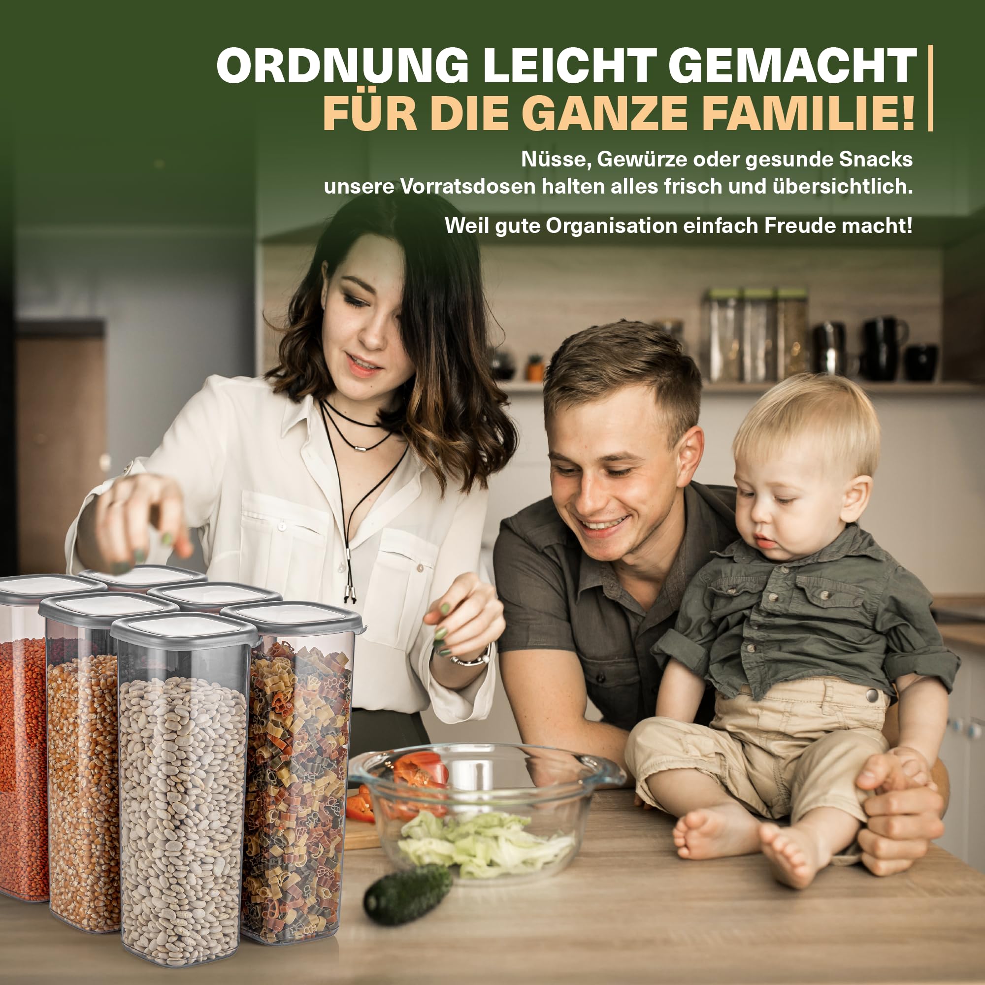 Viwares Vorratsdosen 6er-Set, 0,2L, Ideal für Spaghetti und luftdicht, Anthrazit - Serie PEGGY