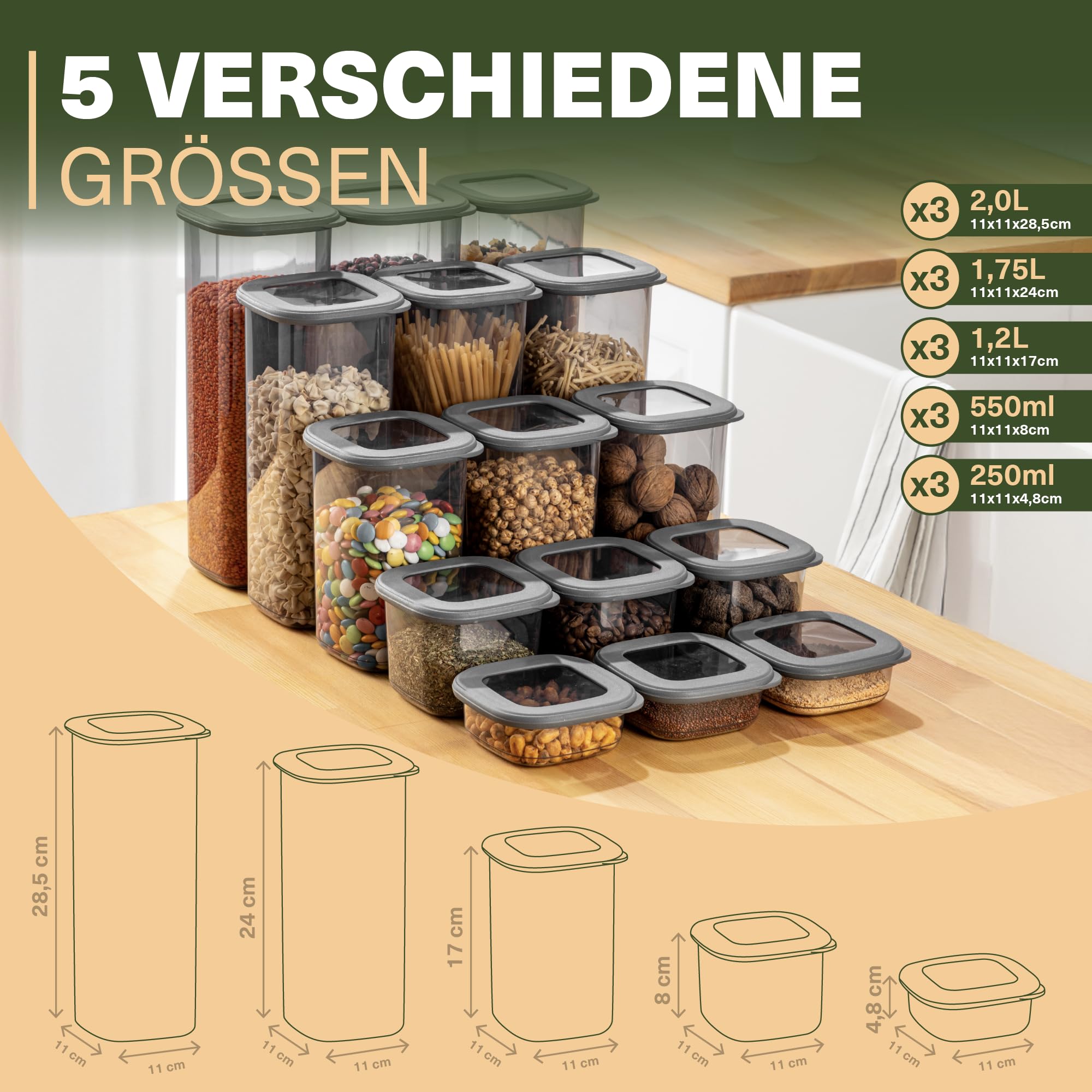 Viwares Vorratsdosen mit Deckel Luftdicht, 15er Vorratsbehälter Set BPA-Frei, Vorratsdose zur Müsli Mehl Aufbewahrung Küche, Praktische Organizer Küche, Frischhaltedosen für Lebensmittelaufbewahrung