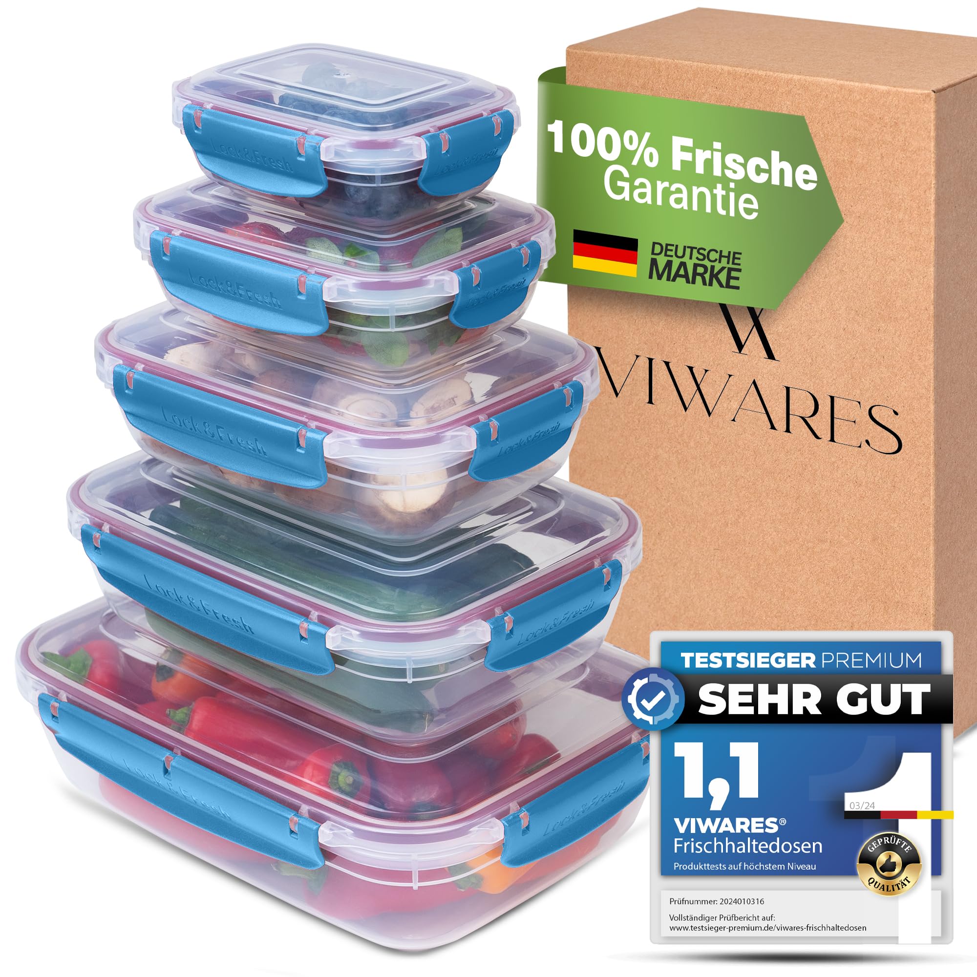 Viwares Frischhaltedosen 5er-Set Lock&fresh in Blau – verschiedene Größen