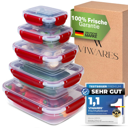 Viwares Frischhaltedosen 5er-Set Lock&fresh in Rot – verschiedene Größen