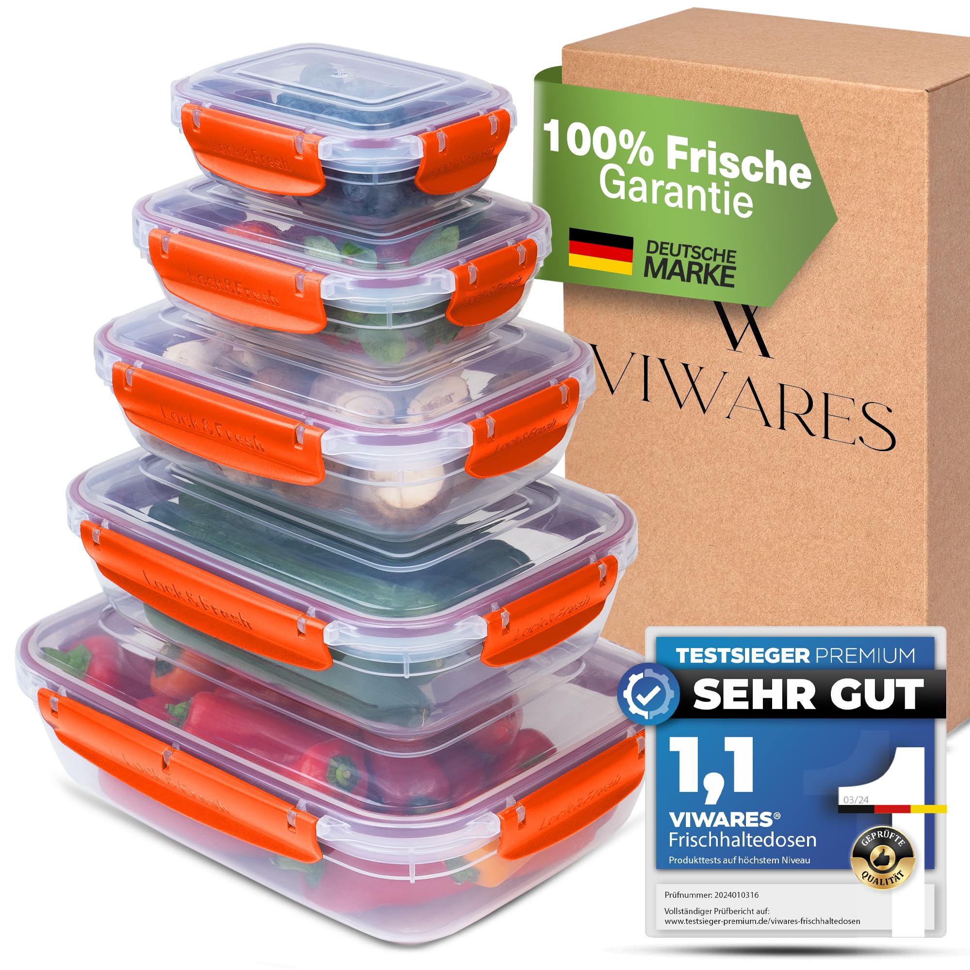 Viwares Frischhaltedosen 5er-Set Lock&fresh in Orange – verschiedene Größen