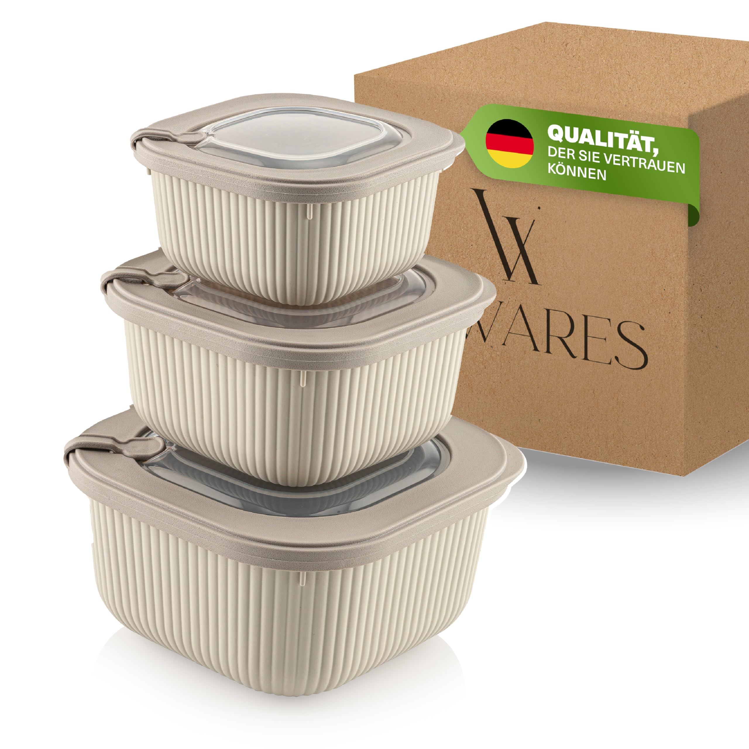 Viwares Frischhaltedosen im 3er Set mit Ventildeckel - Beige