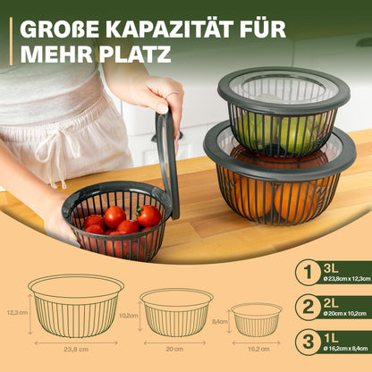 Viwares Schüssel-Set 3er mit Deckel – 1, 2, 3 L Anthrazit