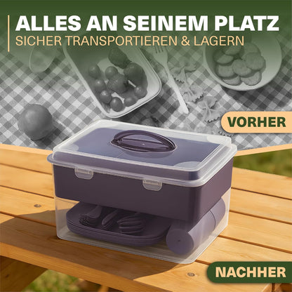 Picknick-Geschirrset 33-tlg mit Transportbox – Grau