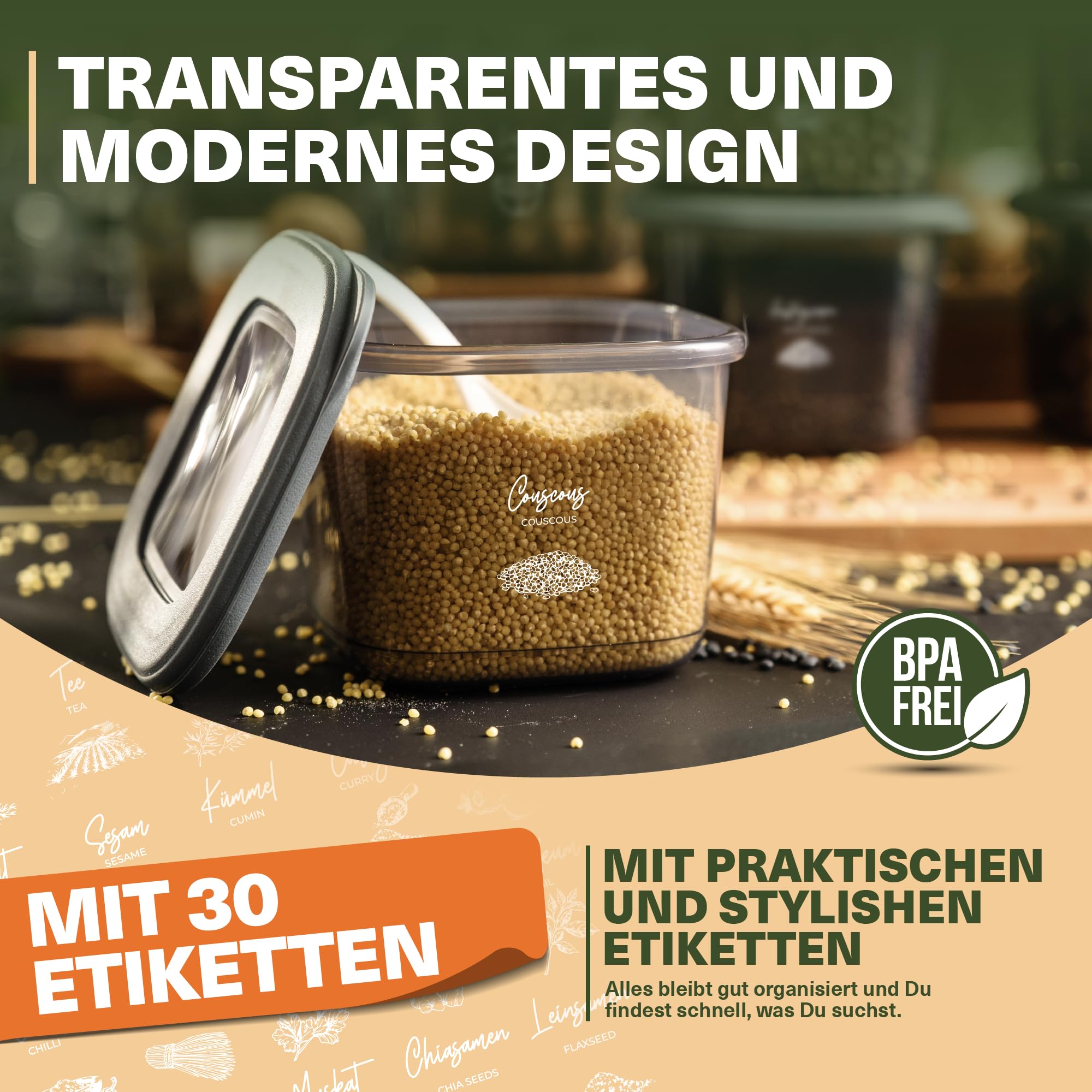 Viwares Vorratsdosen mit Deckel Luftdicht, 15er Vorratsbehälter Set BPA-Frei, Vorratsdose zur Müsli Mehl Aufbewahrung Küche, Praktische Organizer Küche, Frischhaltedosen für Lebensmittelaufbewahrung