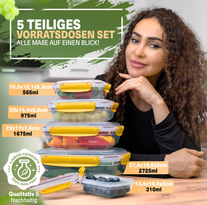 Viwares Frischhaltedosen 5er-Set Lock&fresh in Gelb – verschiedene Größen