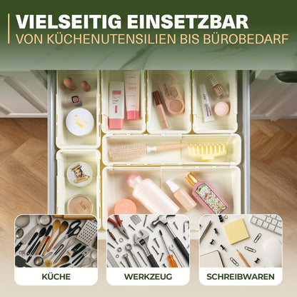 Minimax Creme 6-teiliges Organizer Set – verstellbare Schubladenboxen