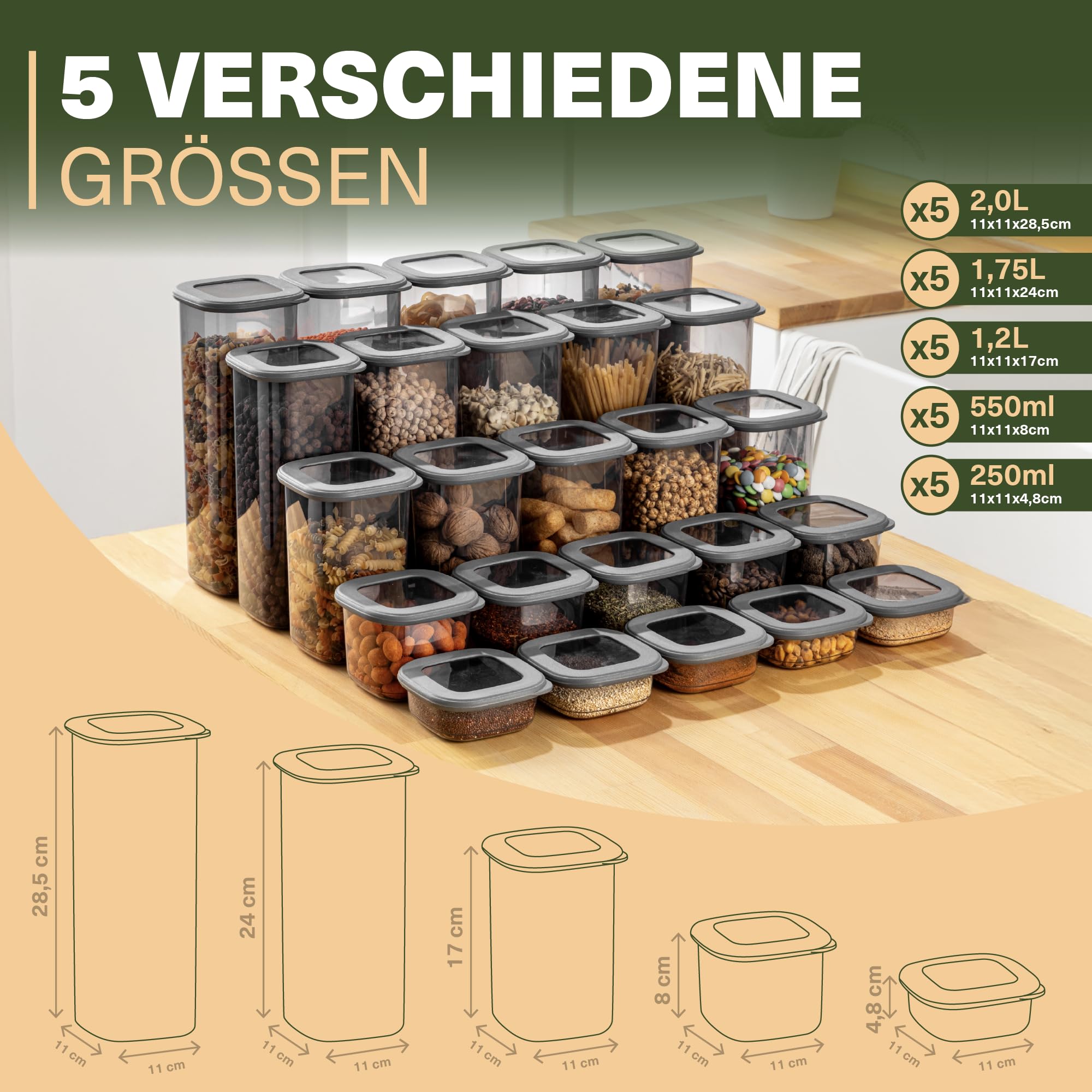 Viwares Vorratsdosen mit Deckel Luftdicht, 25er Vorratsbehälter Set BPA-Frei, Vorratsdose zur Müsli Mehl Aufbewahrung Küche, Praktische Organizer Küche, Frischhaltedosen für Lebensmittelaufbewahrung