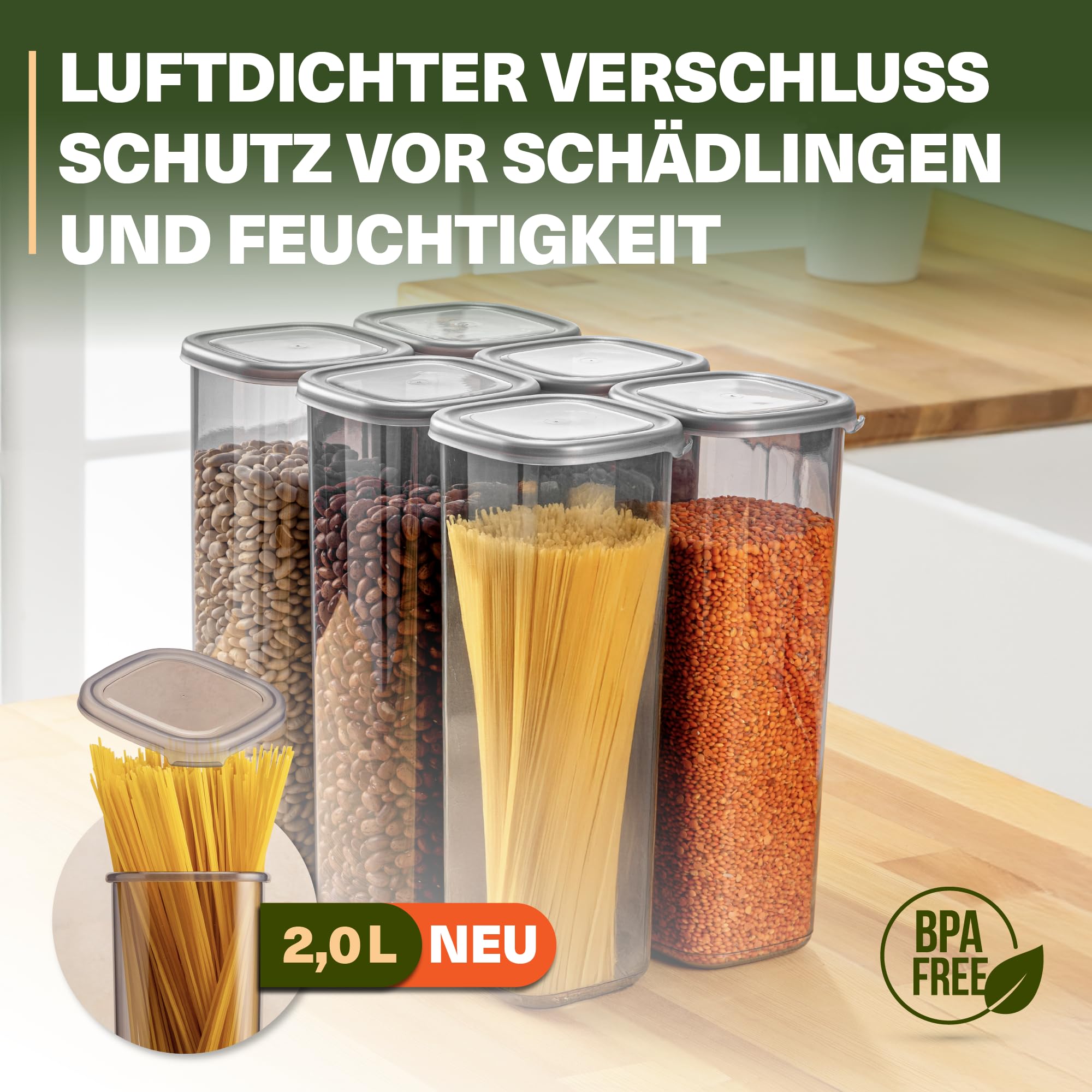 Viwares Vorratsdosen mit Deckel Luftdicht, 6er Vorratsbehälter Set BPA-Frei, Vorratsdose zur Müsli Mehl Aufbewahrung Küche, Praktische Organizer Küche, Frischhaltedosen für Lebensmittelaufbewahrung