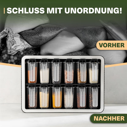 Viwares Gewürzdosen 12er Set mit Wandhalterung und Löffeln, Luftdicht, BPA-frei, Transparent, Gewürzdosen für organisierte Küche, Modernes, platzsparendes Gewürzregal mit Aromaschutz, 250ml