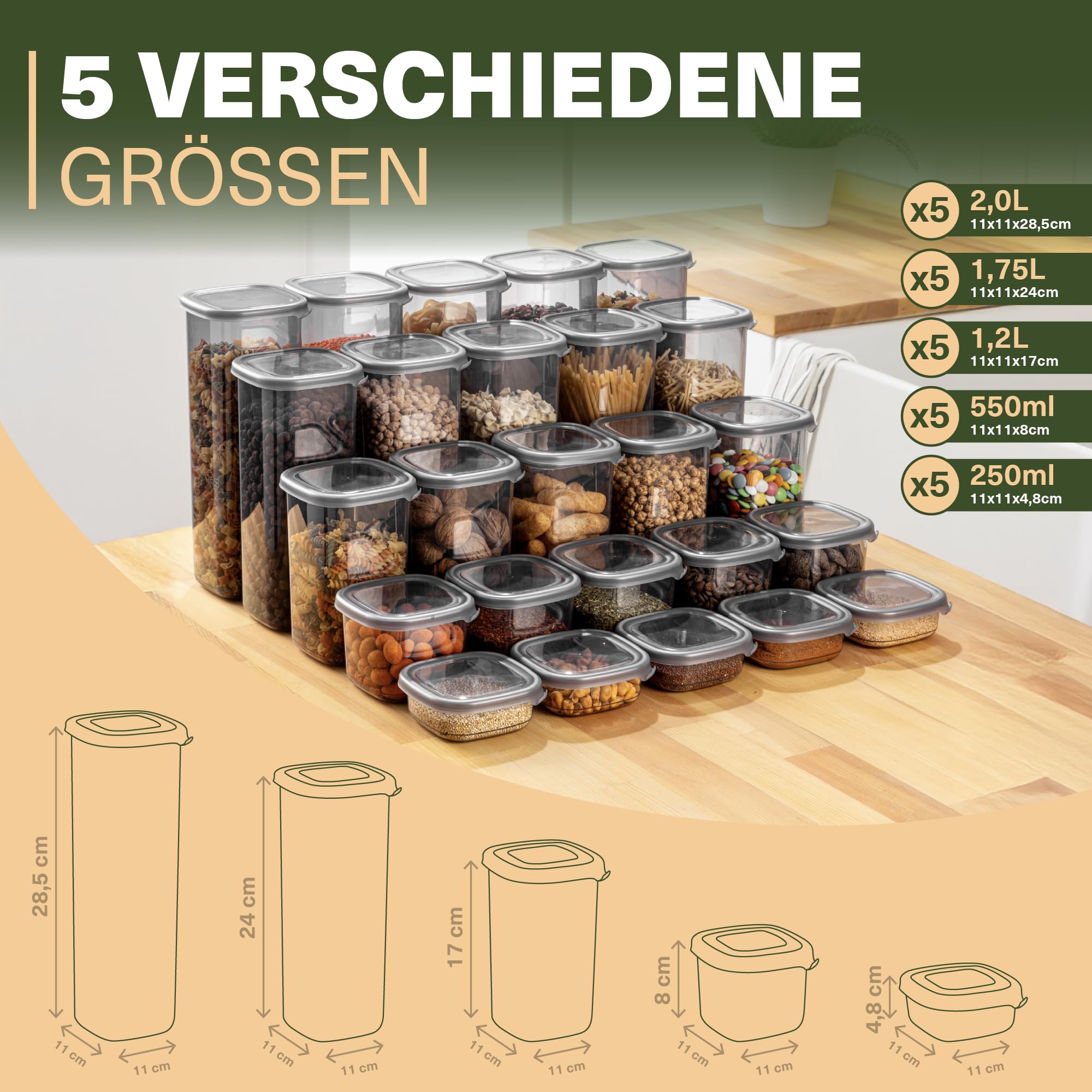 Viwares Vorratsdosen mit Deckel Luftdicht, 25er Vorratsbehälter Set BPA-Frei, Vorratsdose zur Müsli Mehl Aufbewahrung Küche, Praktische Organizer Küche, Frischhaltedosen für Lebensmittelaufbewahrung