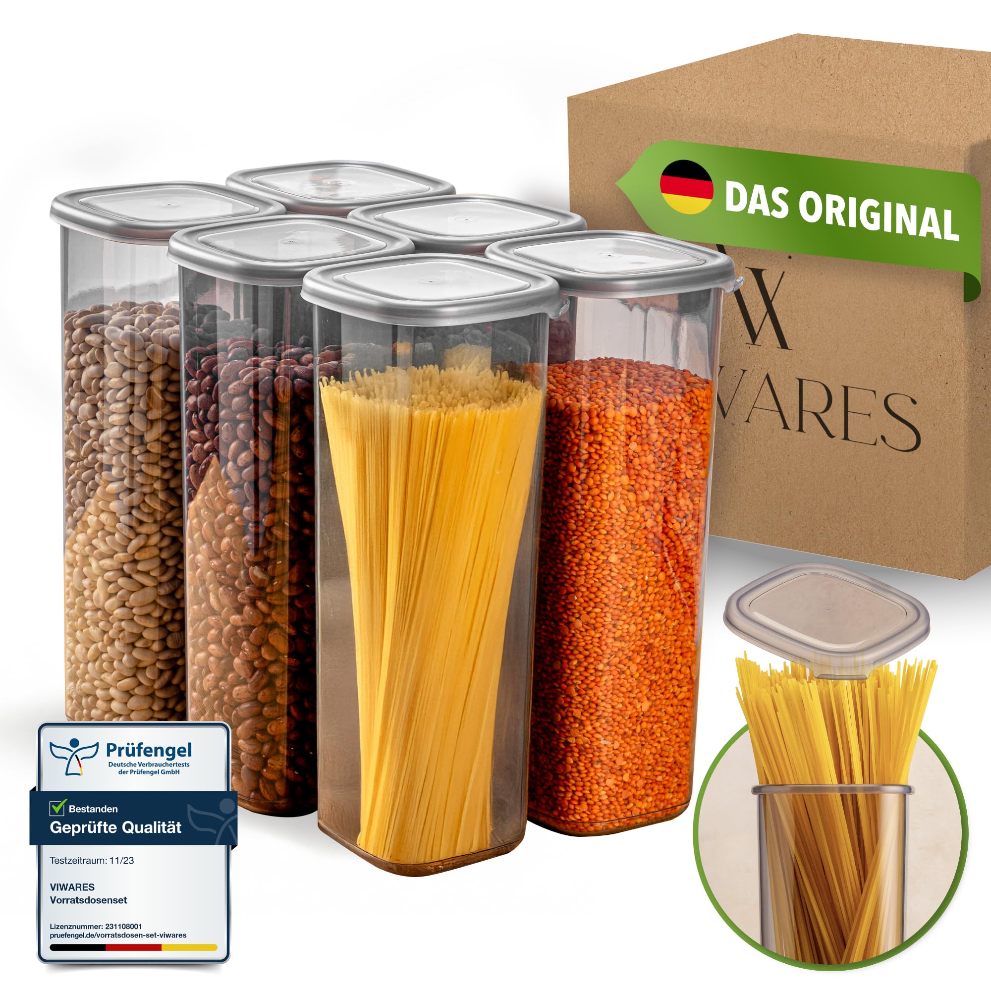 Viwares Vorratsdosen 6er-Set, 0,2L, Ideal für Spaghetti und luftdicht, Anthrazit - Serie PEGGY