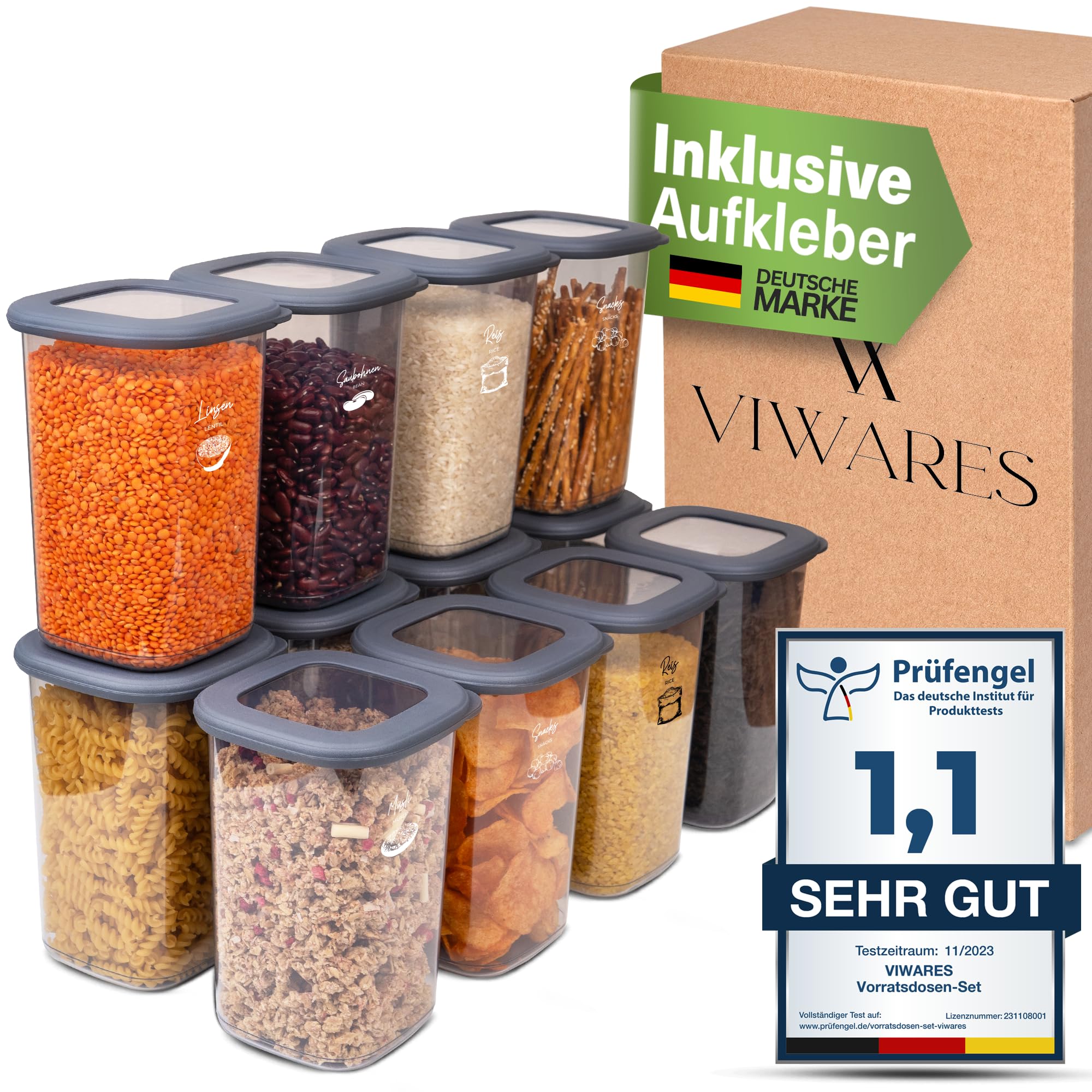 Viwares Vorratsdosen-Set 12er Anthrazit SERIE FOLY1.2L