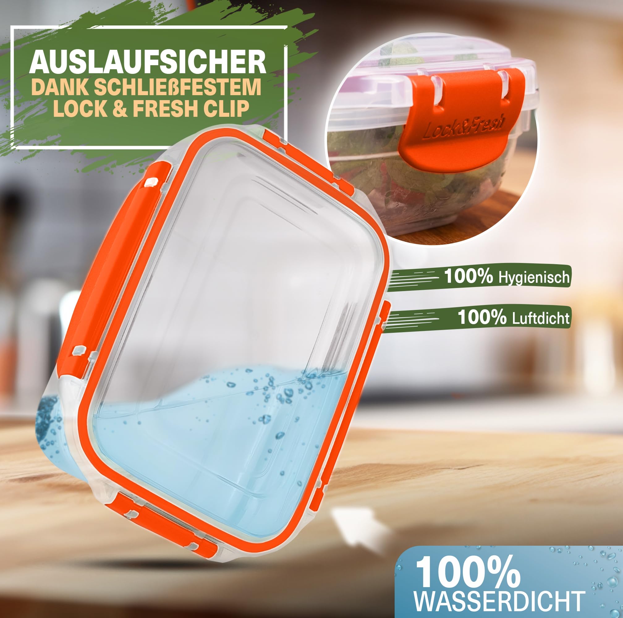 Viwares Frischhaltedosen 5er-Set Lock&fresh in Orange – verschiedene Größen