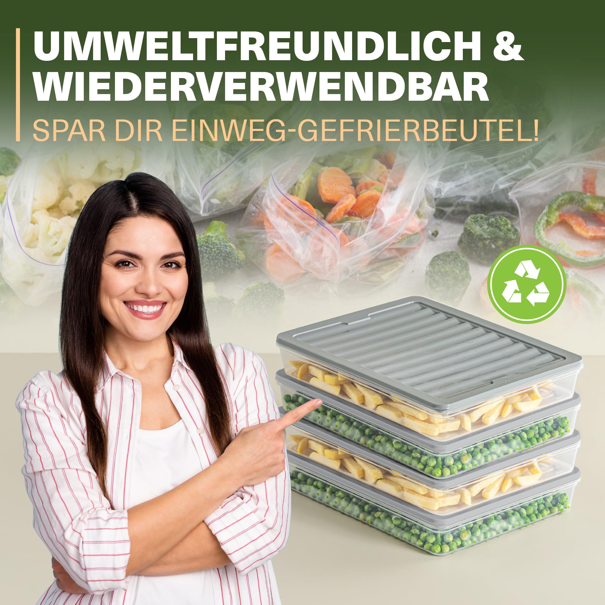 Viwares Stapelbare Frischhaltedosen 4er Set - Perfekt für den Gefrierschrank - Grau