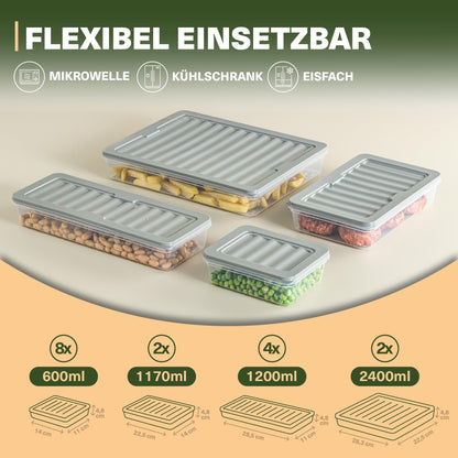 Viwares Stapelbare Frischhaltedosen 16er Set  - Perfekt für den Gefrierschrank - Grau