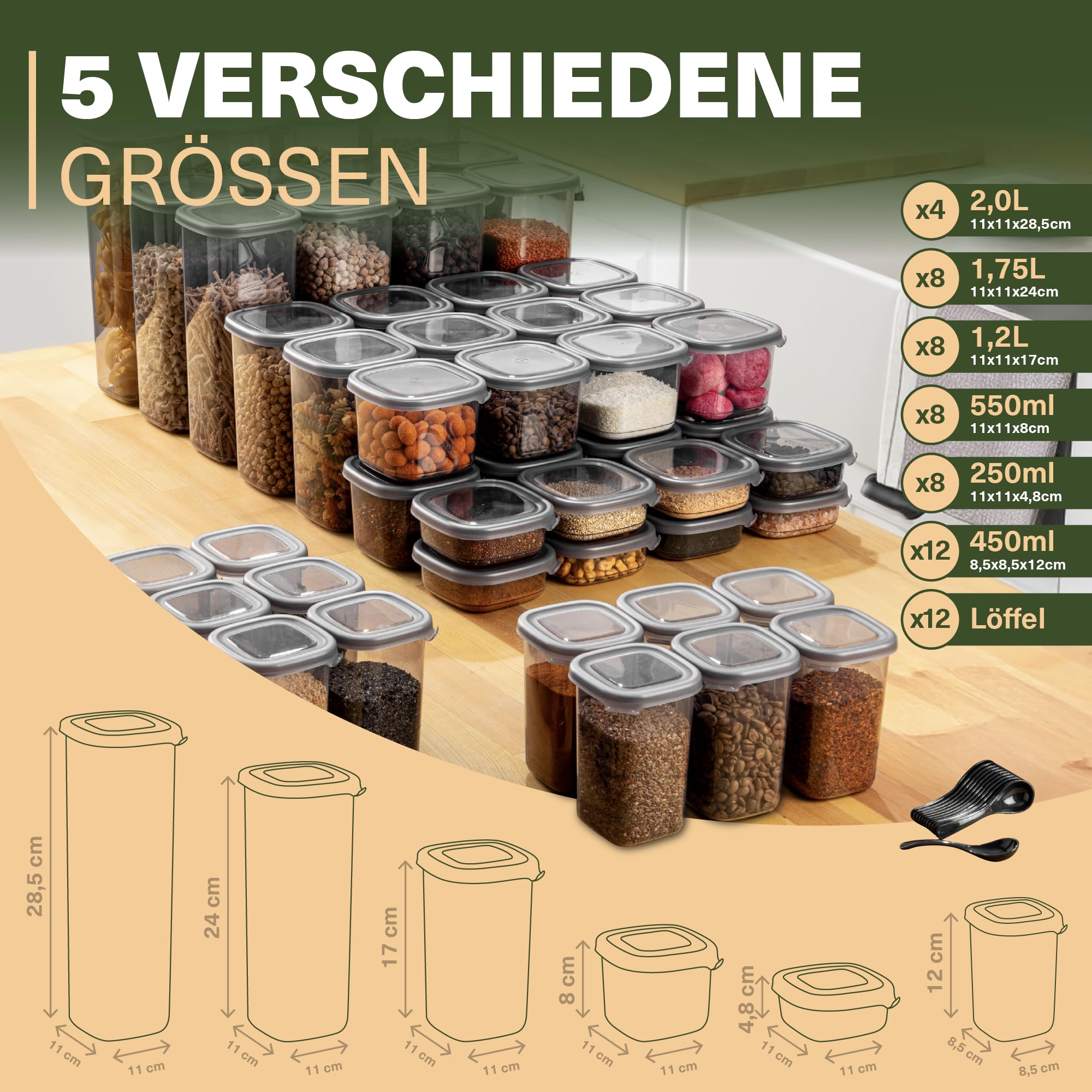 Viwares Vorratsdosen mit Deckel Luftdicht, 48er Vorratsbehälter Set BPA-Frei, Vorratsdose zur Müsli Mehl Aufbewahrung Küche, Praktische Organizer Küche, Frischhaltedosen für Lebensmittelaufbewahrung