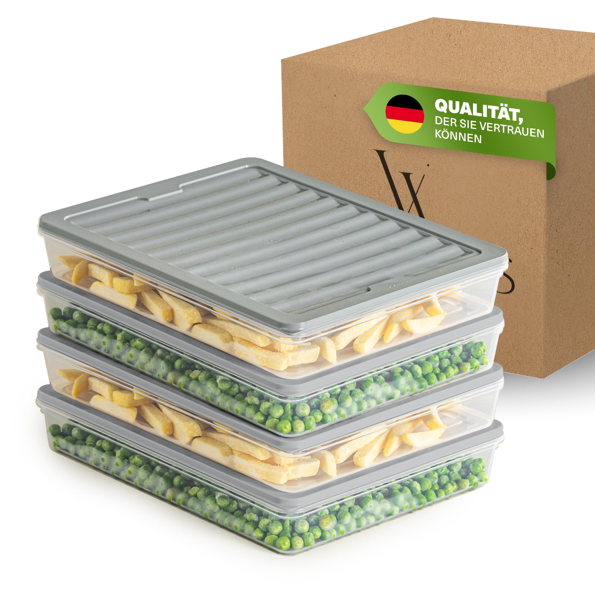 Viwares Stapelbare Frischhaltedosen 4er Set - Perfekt für den Gefrierschrank - Grau