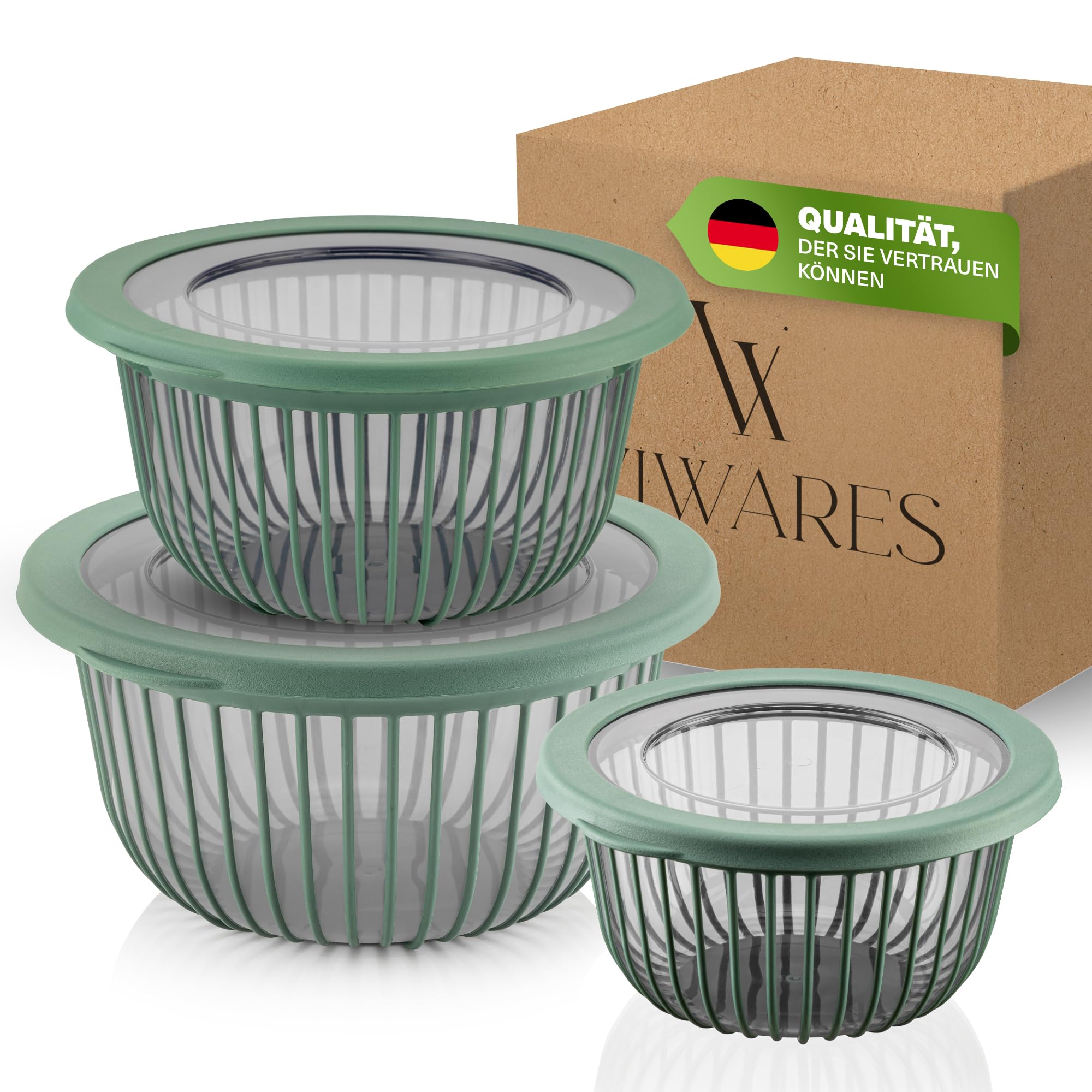 Viwares Schüssel-Set 3er mit Deckel – 1, 2, 3 L Grün