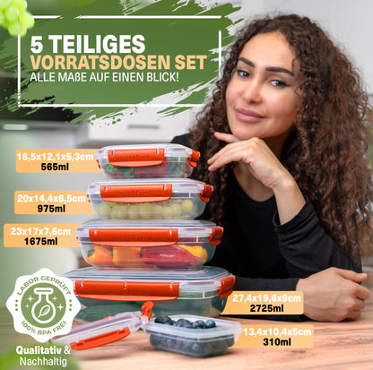 Viwares Frischhaltedosen 5er-Set Lock&fresh in Orange – verschiedene Größen