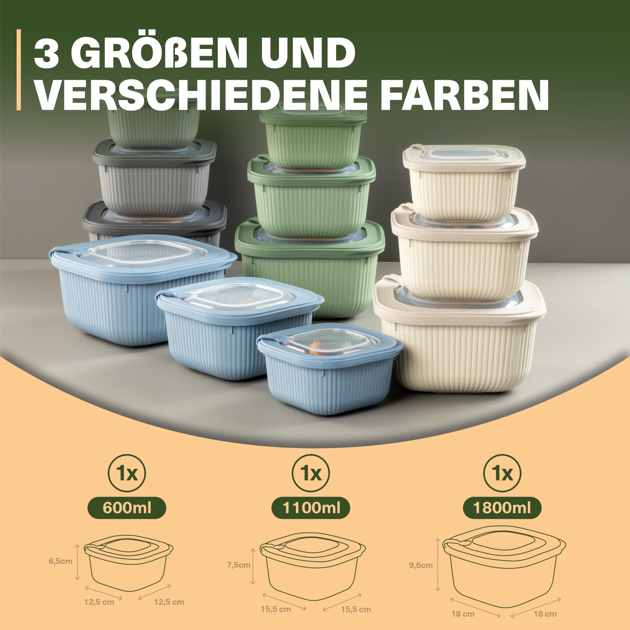 Viwares Frischhaltedosen im 3er Set mit Ventildeckel - Beige