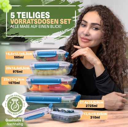 Viwares Frischhaltedosen 5er-Set Lock&fresh in Blau – verschiedene Größen