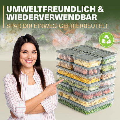 Viwares Stapelbare Frischhaltedosen 16er Set  - Perfekt für den Gefrierschrank - Grau